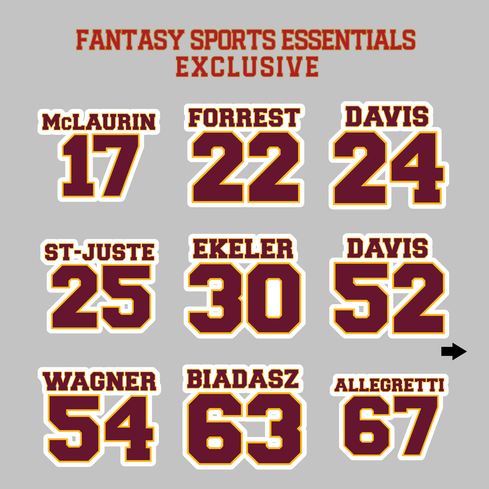 Fantasy Sports Essentials Exclusive Washington Commanders 2024 Name and Number Magnets Page 2