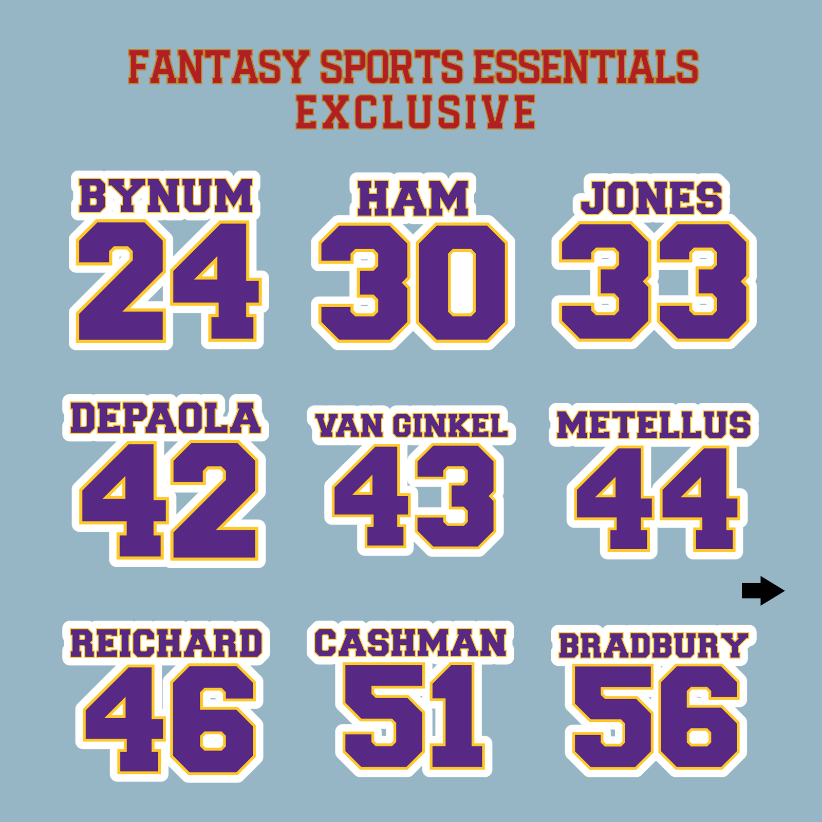 Fantasy Sports Essentials Exclusive Minnesota Vikings 2024 Name and Number Matte Stickers Page 2