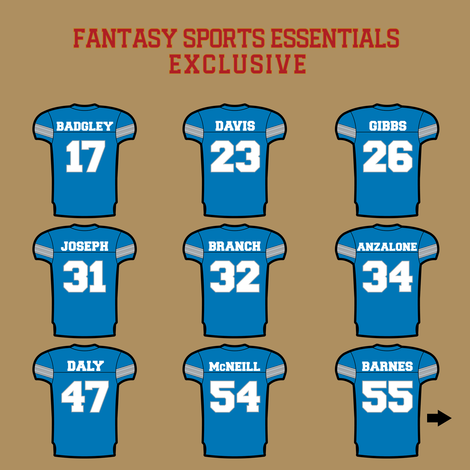 Fantasy Sports Essentials Exclusive Detroit Lions 2024 Home Jersey Glossy Stickers Page 2