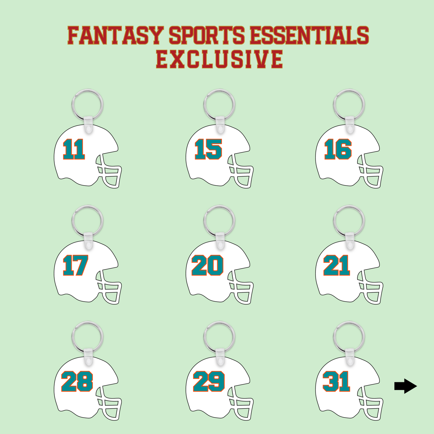 Fantasy Sports Essentials Exclusive Miami Dolphins 2024 Helmet Keychains Page 2