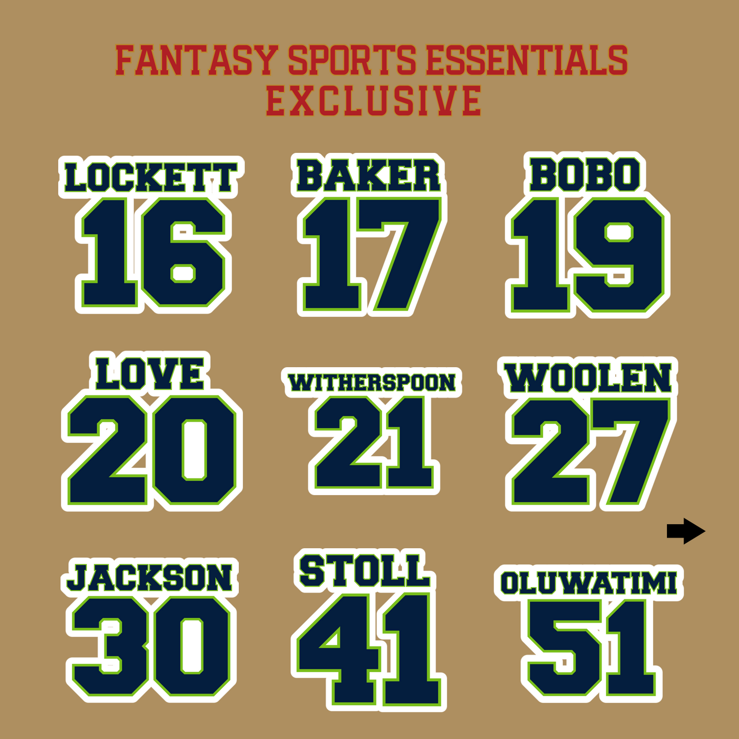 Fantasy Sports Essentials Exclusive Seattle Seahawks 2024 Name and Number Glossy Stickers Page 2