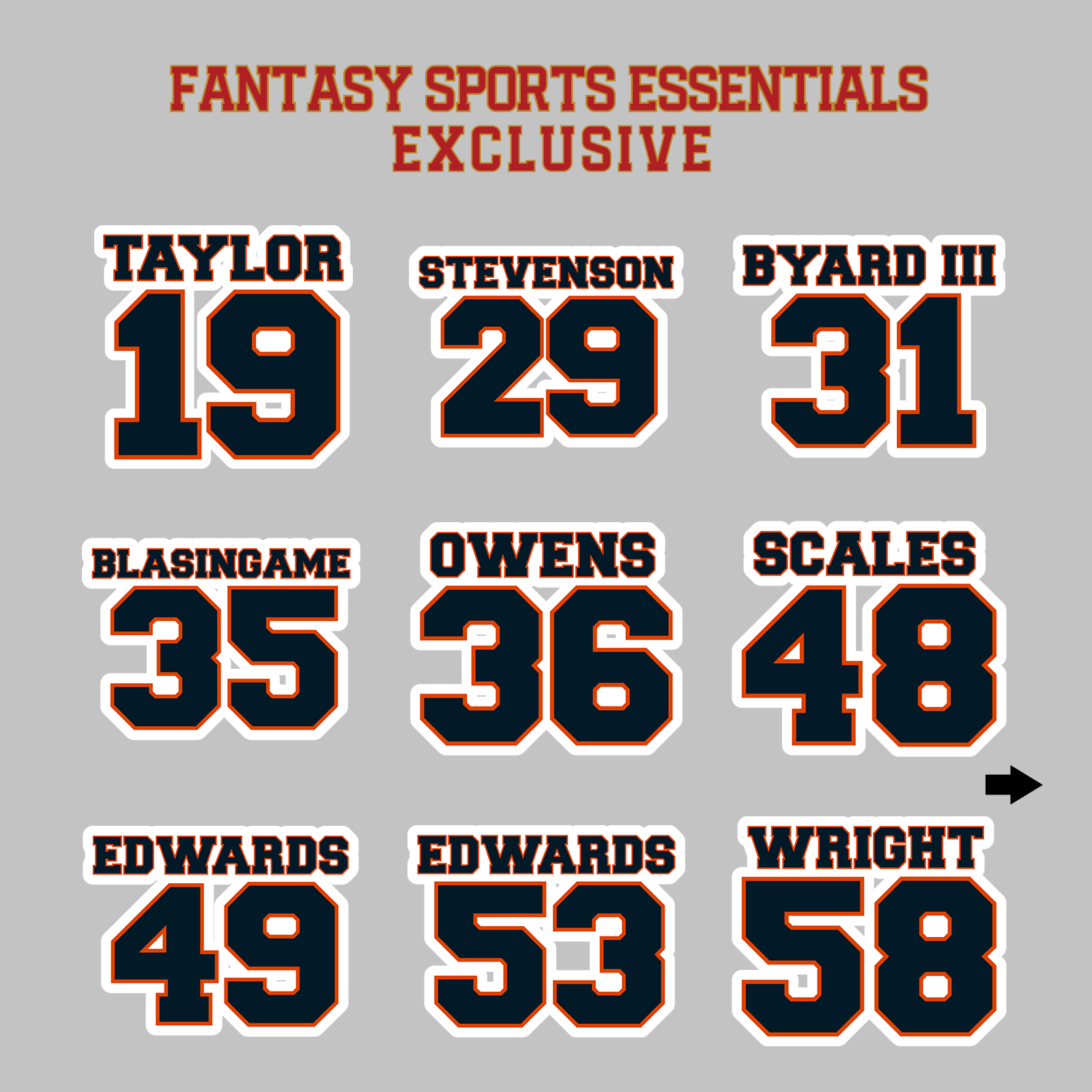 Fantasy Sports Essentials Exclusive Chicago Bears 2024 Name and Number Magnets Page 2