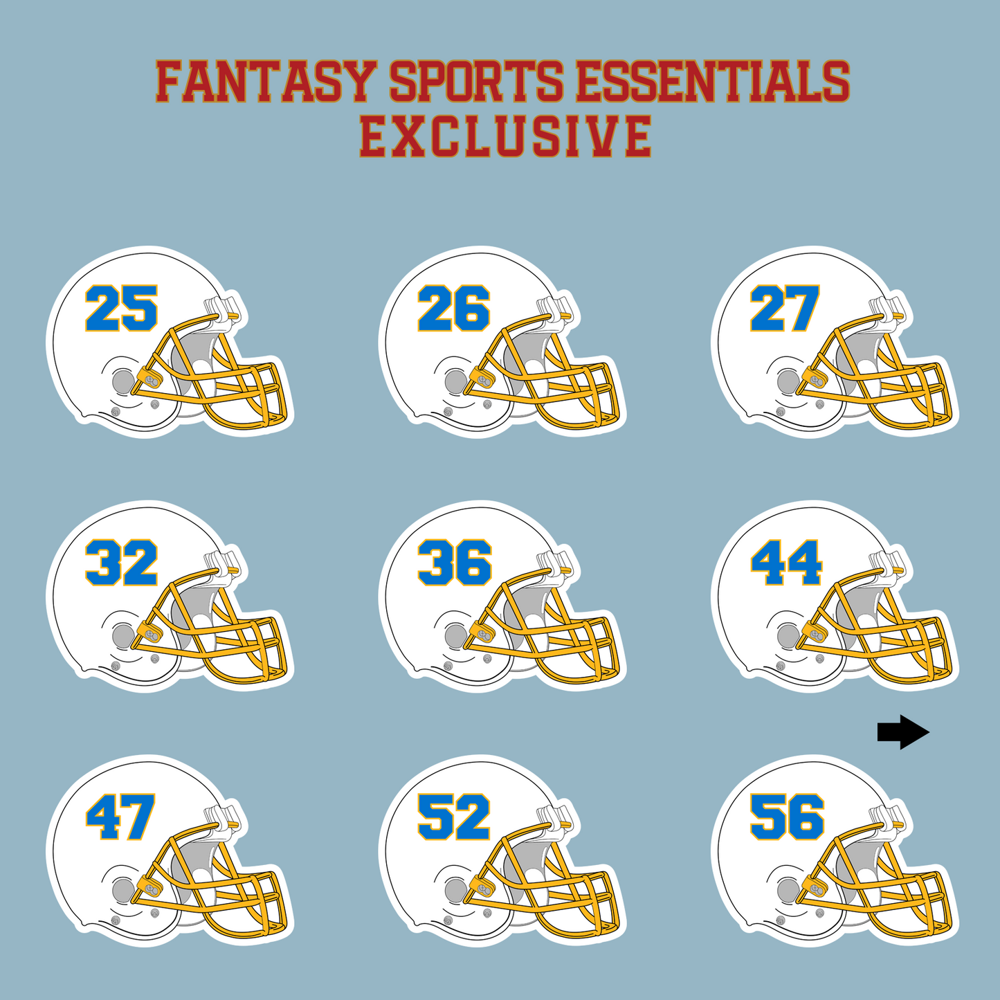 Fantasy Sports Essentials Exclusive Los Angeles Chargers 2024 Helmet Matte Stickers Page 2