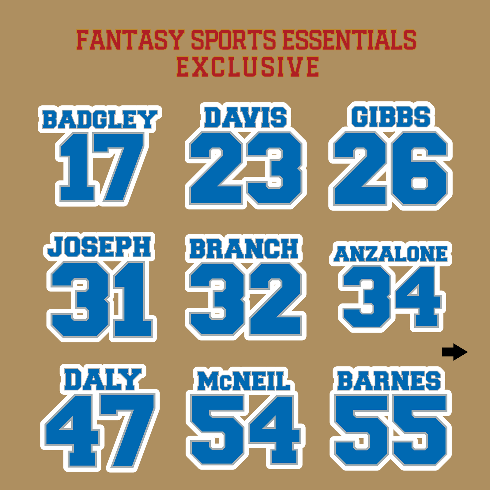 Fantasy Sports Essentials Exclusive Detroit Lions 2024 Name and Number Glossy Stickers Page 2