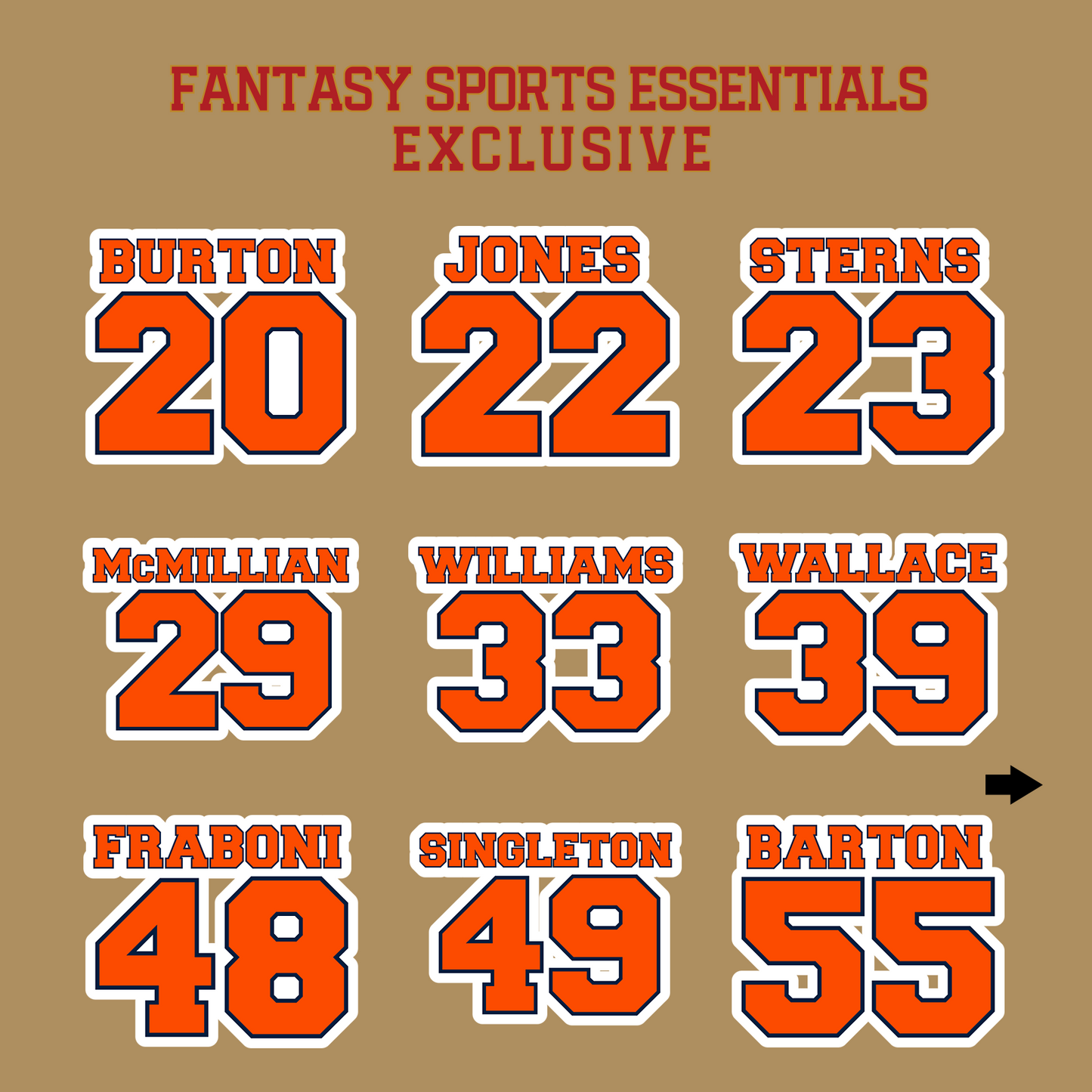 Fantasy Sports Essentials Exclusive Denver Broncos 2024 Name and Number Glossy Stickers Page 2