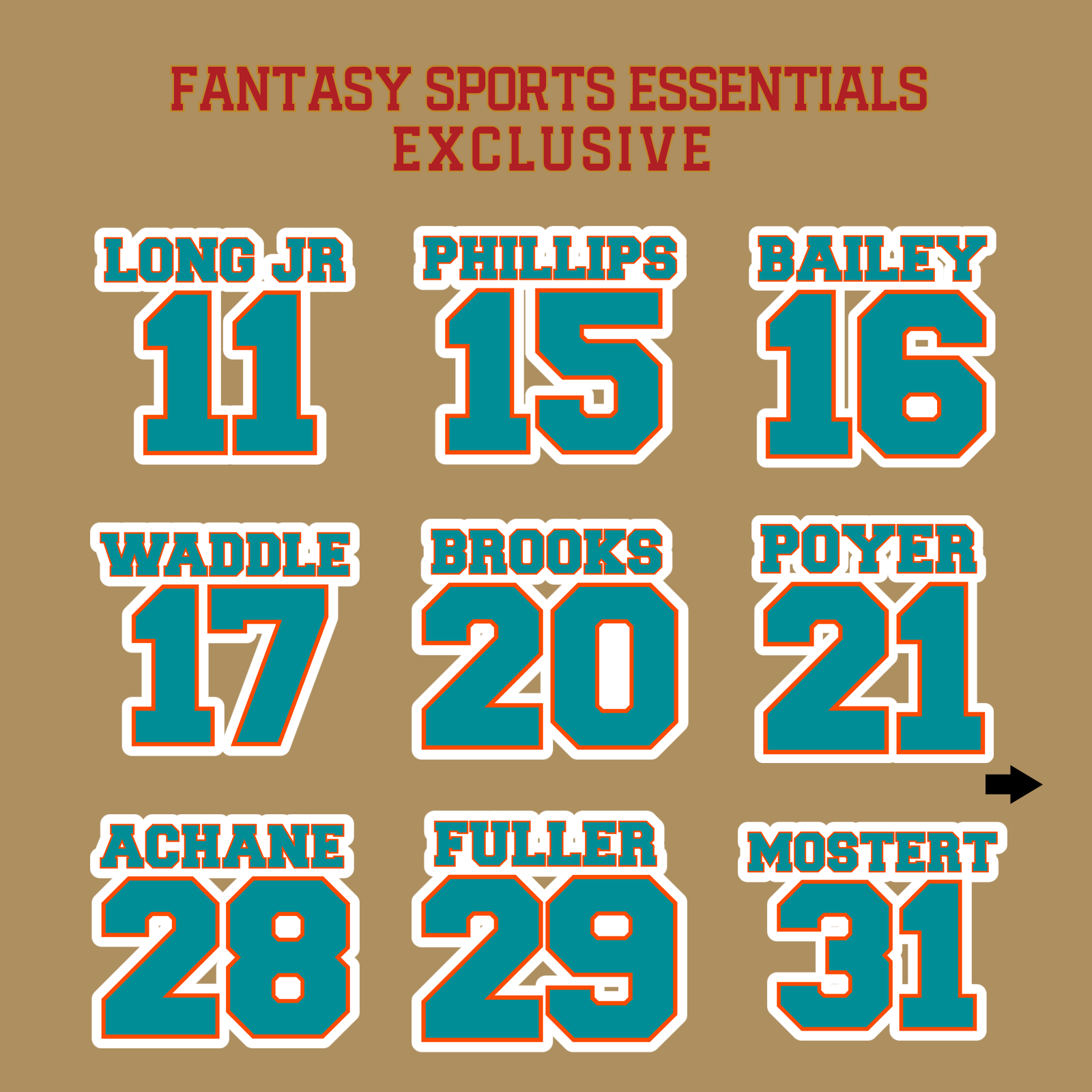 Fantasy Sports Essentials Exclusive Miami Dolphins 2024 Name and Number Glossy Stickers Page 2