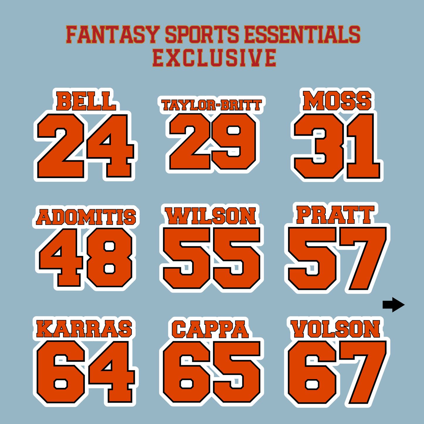 Fantasy Sports Essentials Exclusive Cincinnati Bengals 2024 Name and Number Matte Stickers Page 2