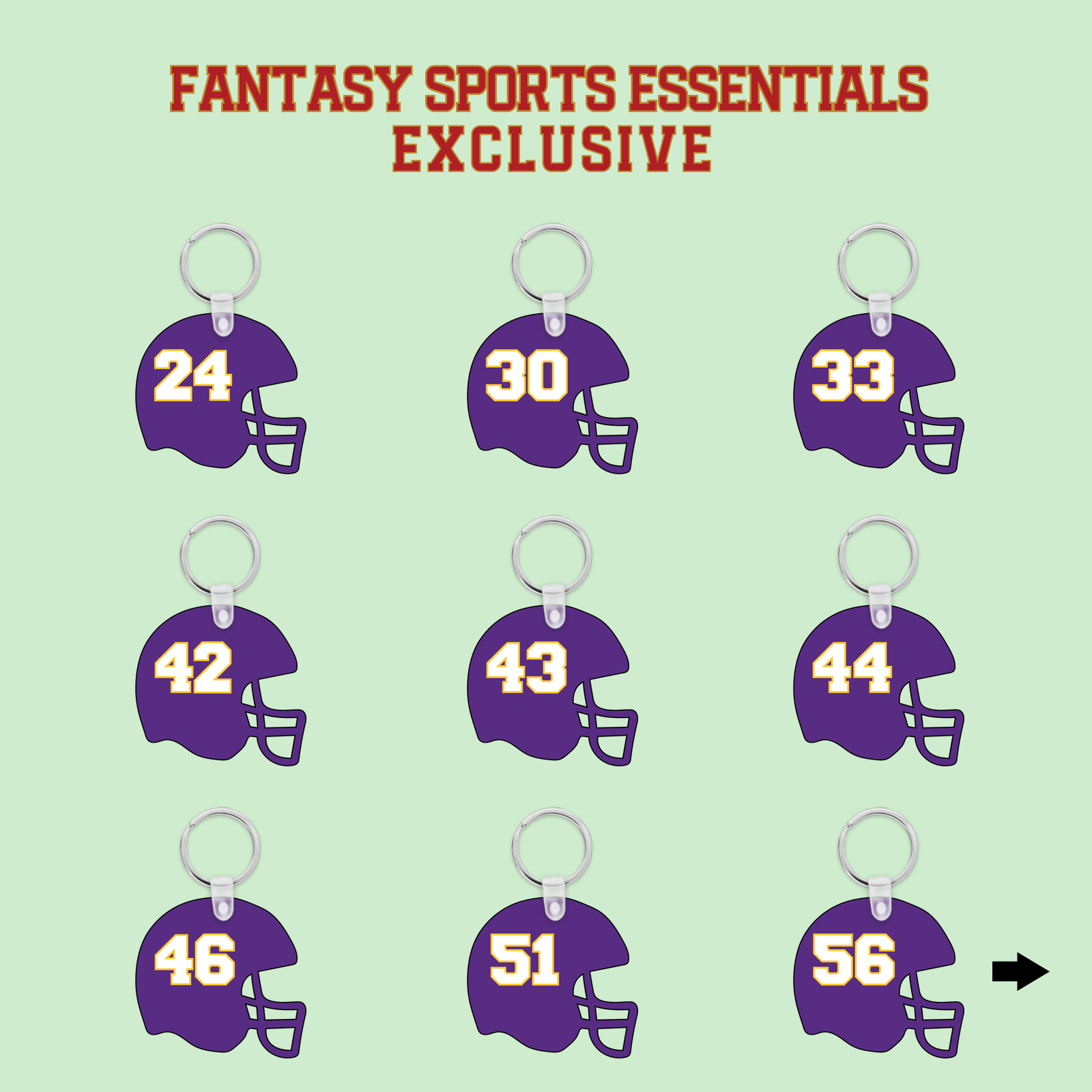 Fantasy Sports Essentials Exclusive Minnesota Vikings 2024 Helmet Keychains Page 2