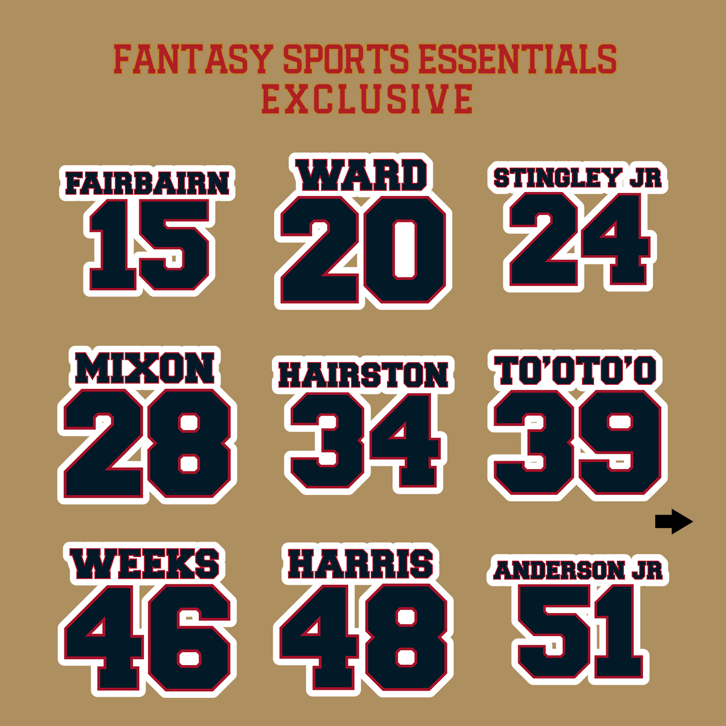 Fantasy Sports Essentials Exclusive Houston Texans 2024 Name and Number Glossy Stickers Page 2