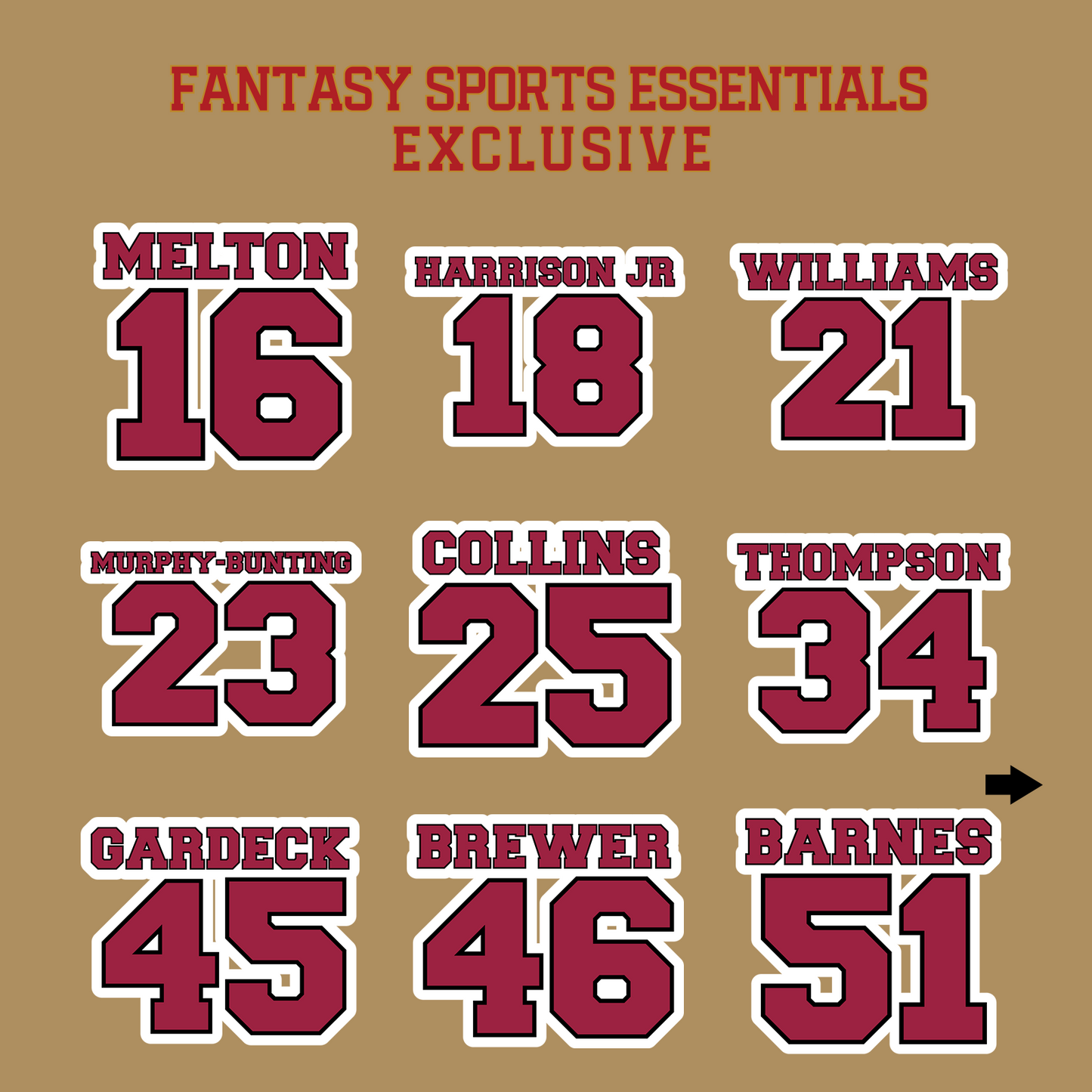 Fantasy Sports Essentials Exclusive Arizona Cardinals 2024 Name and Number Glossy Stickers Page 2