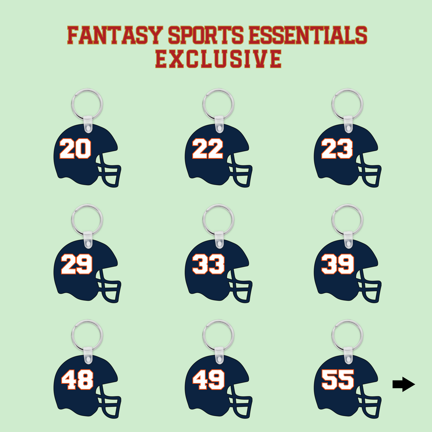 Fantasy Sports Essentials Exclusive Denver Broncos 2024 Helmet Keychains Page 2