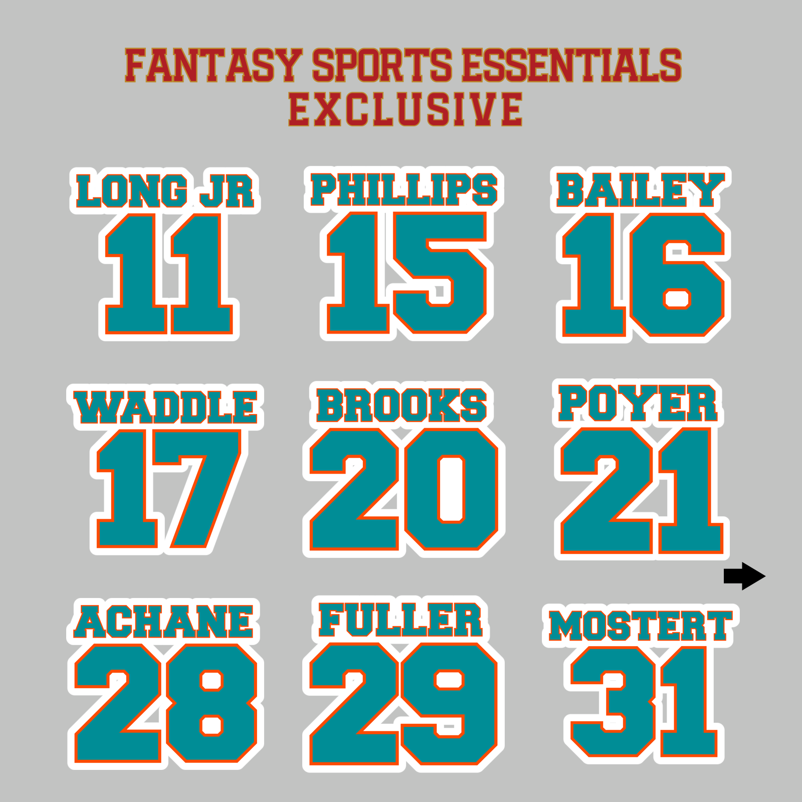 Fantasy Sports Essentials Exclusive Miami Dolphins 2024 Name and Number Magnets Page 2