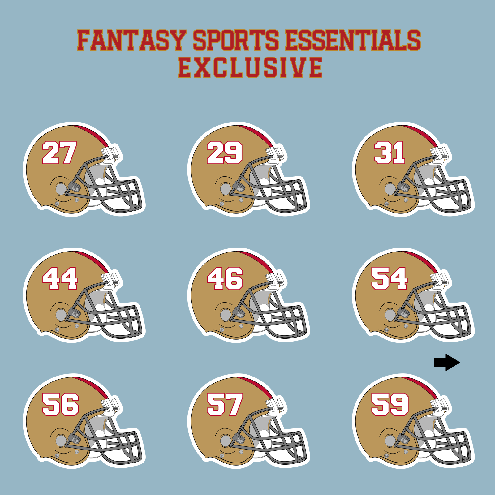 Fantasy Sports Essentials Exclusive San Francisco 49ers 2024 Helmet Matte Stickers Page 2