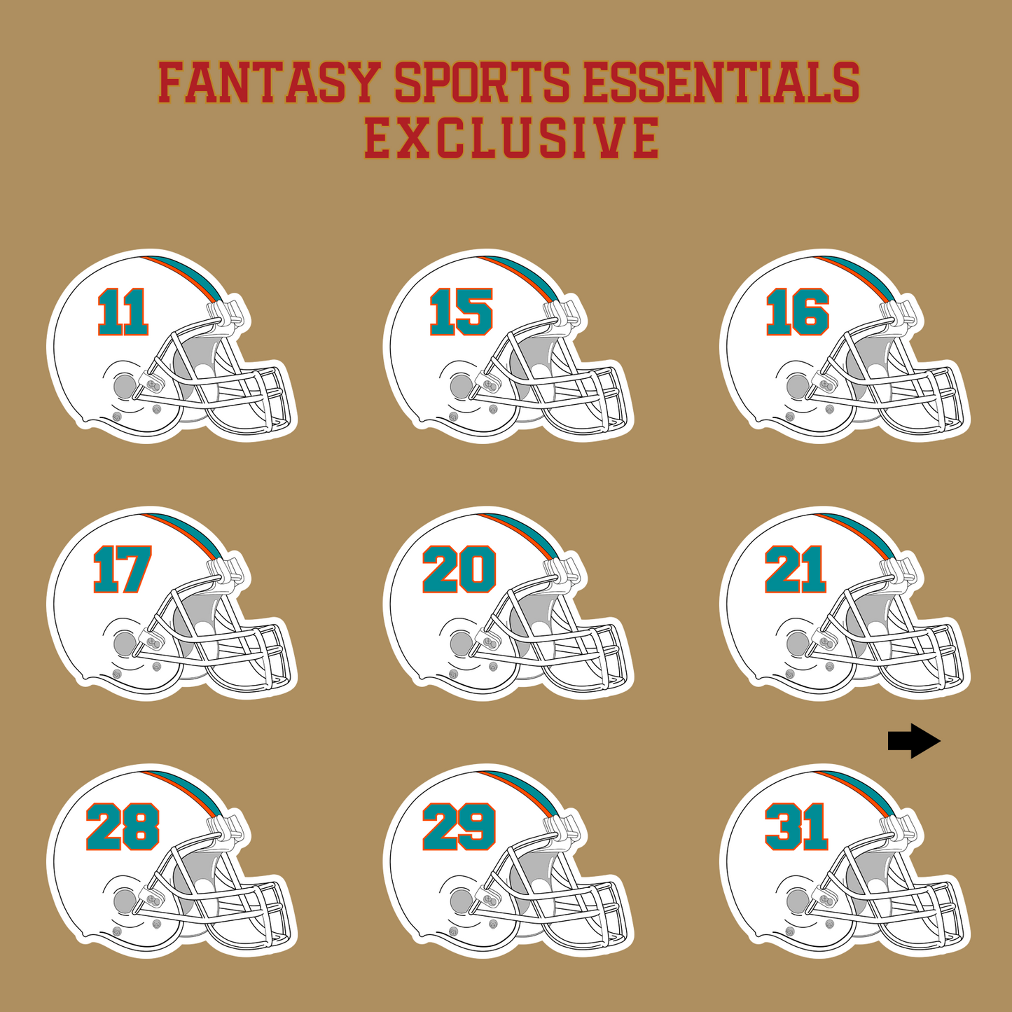 Fantasy Sports Essentials Exclusive Miami Dolphins 2024 Helmet Glossy Stickers Page 2