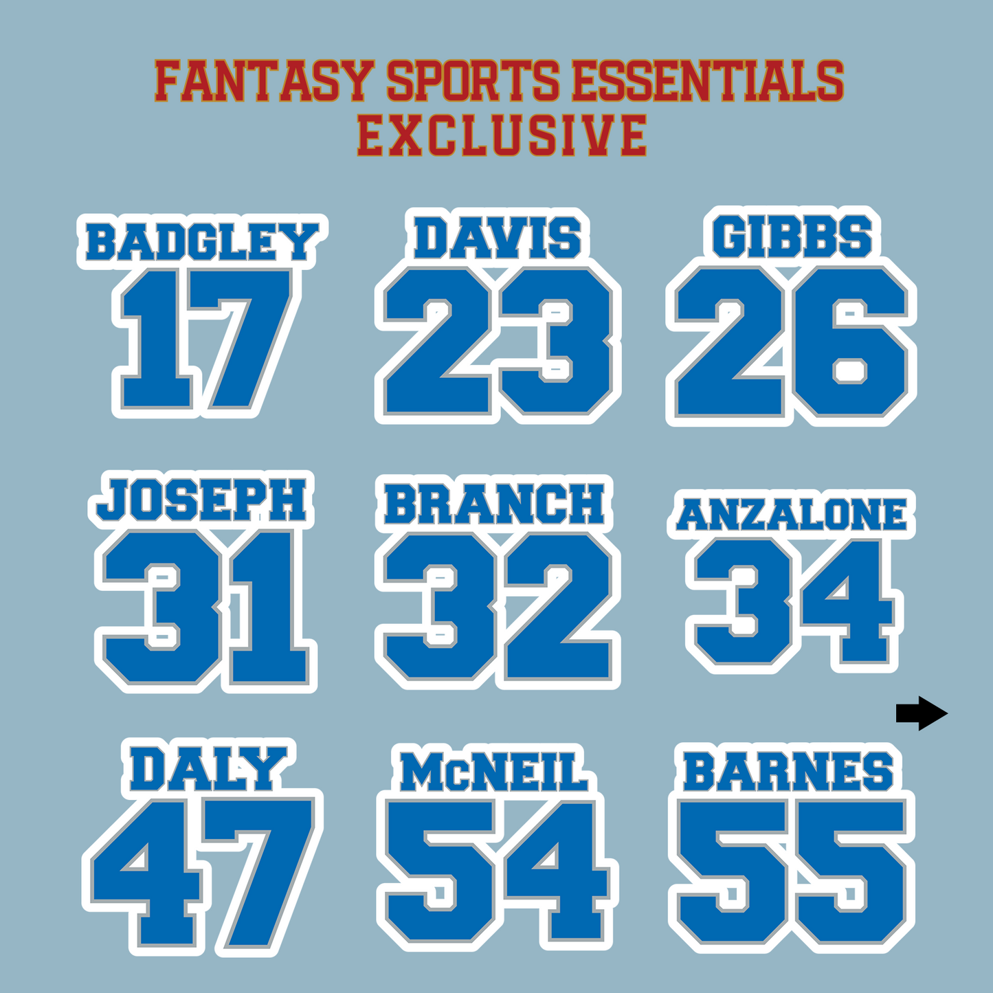 Fantasy Sports Essentials Exclusive Detroit Lions 2024 Name and Number Matte Stickers Page 2