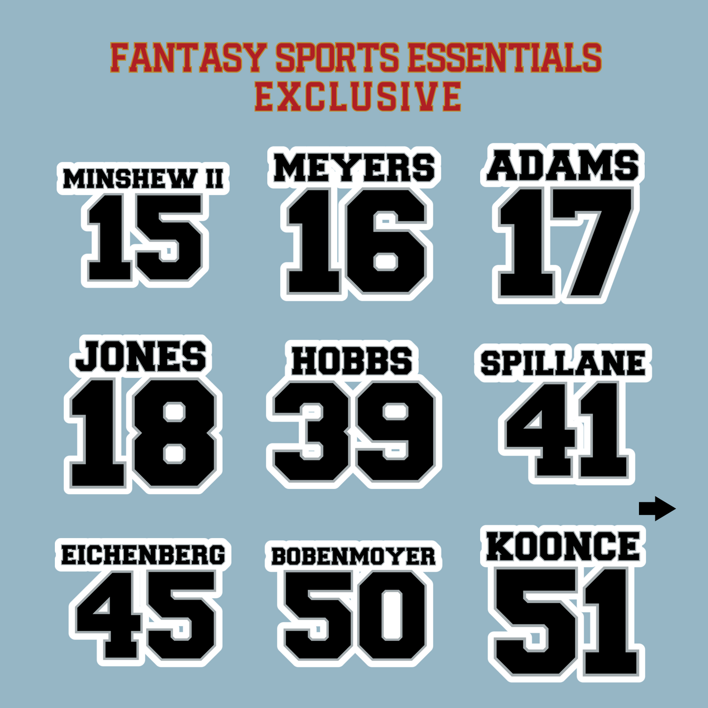 Fantasy Sports Essentials Exclusive Las Vegas Raiders 2024 Name and Number Matte Stickers Page 2