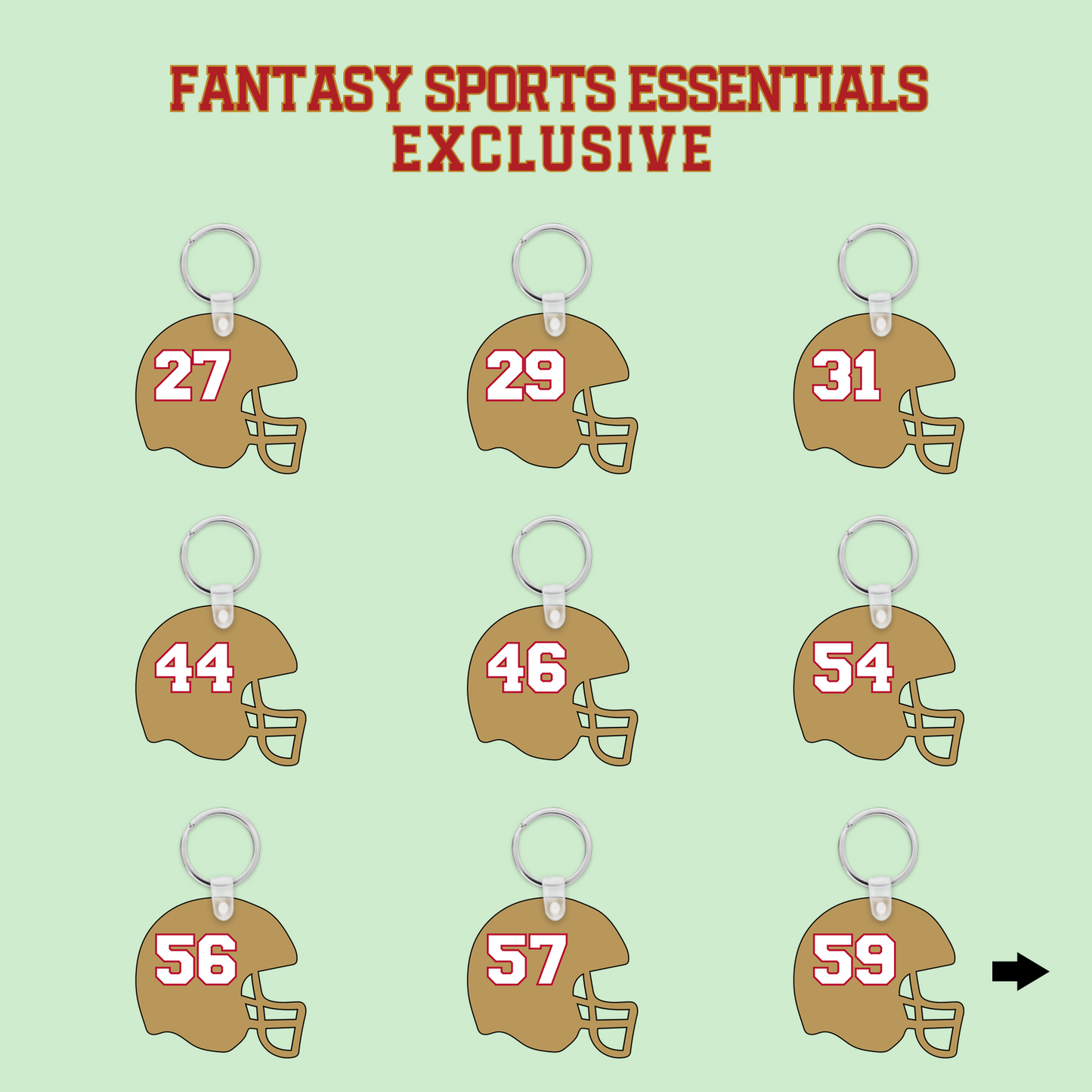 Fantasy Sports Essentials Exclusive San Francisco 49ers 2024 Helmet Keychains Page 2