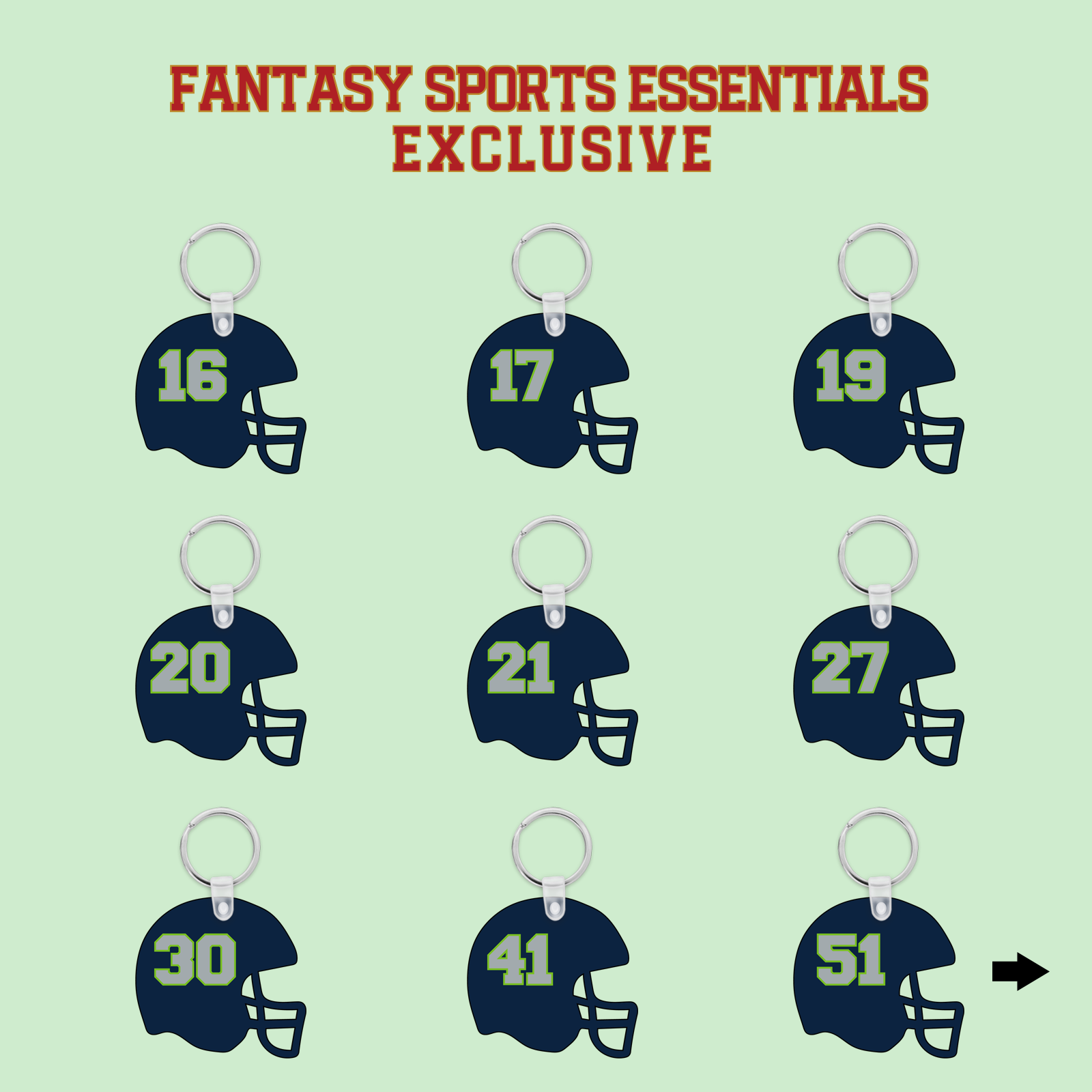 Fantasy Sports Essentials Exclusive Seattle Seahawks 2024 Helmet Keychains Page 2