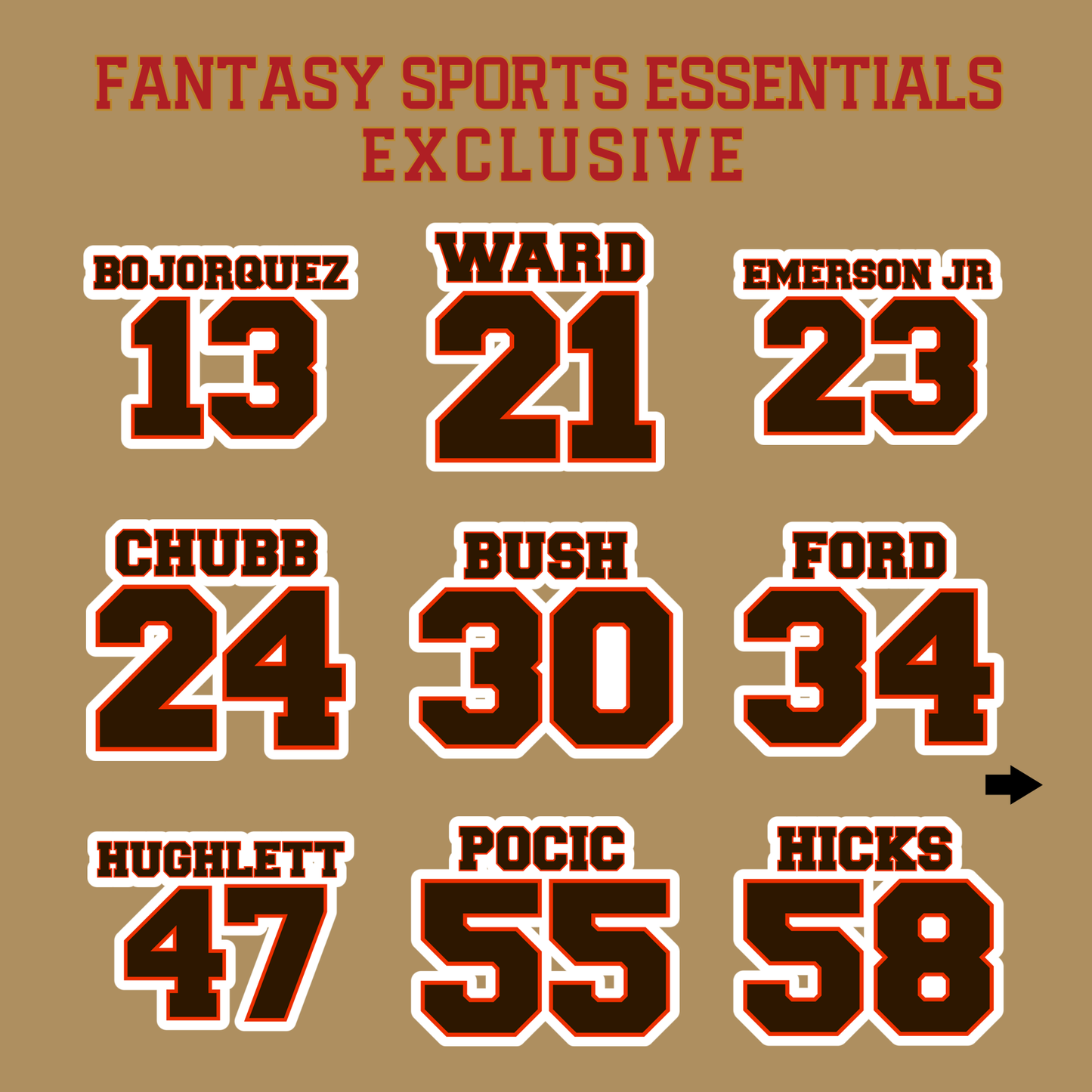 Fantasy Sports Essentials Exclusive Cleveland Browns 2024 Name and Number Glossy Stickers Page 2