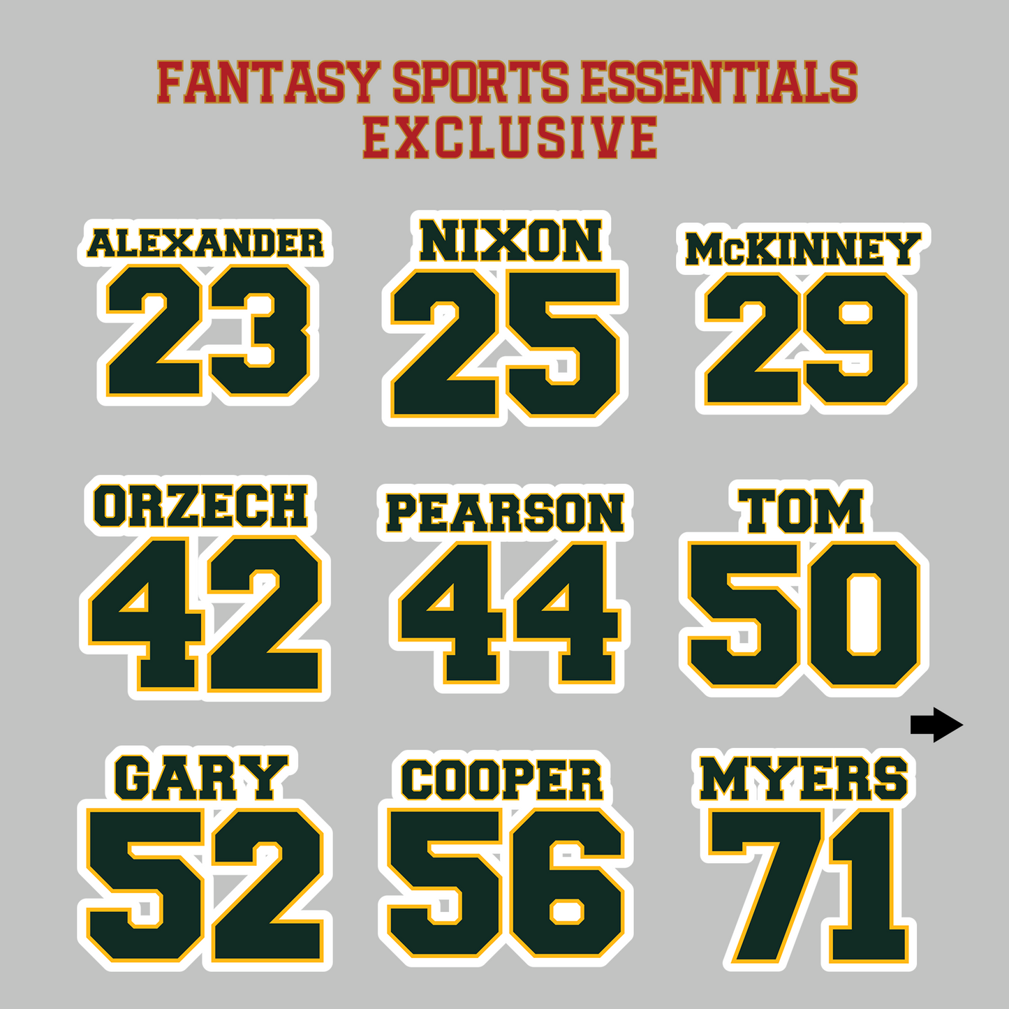 Fantasy Sports Essentials Exclusive Green Bay Packers 2024 Name and Number Magnets Page 2