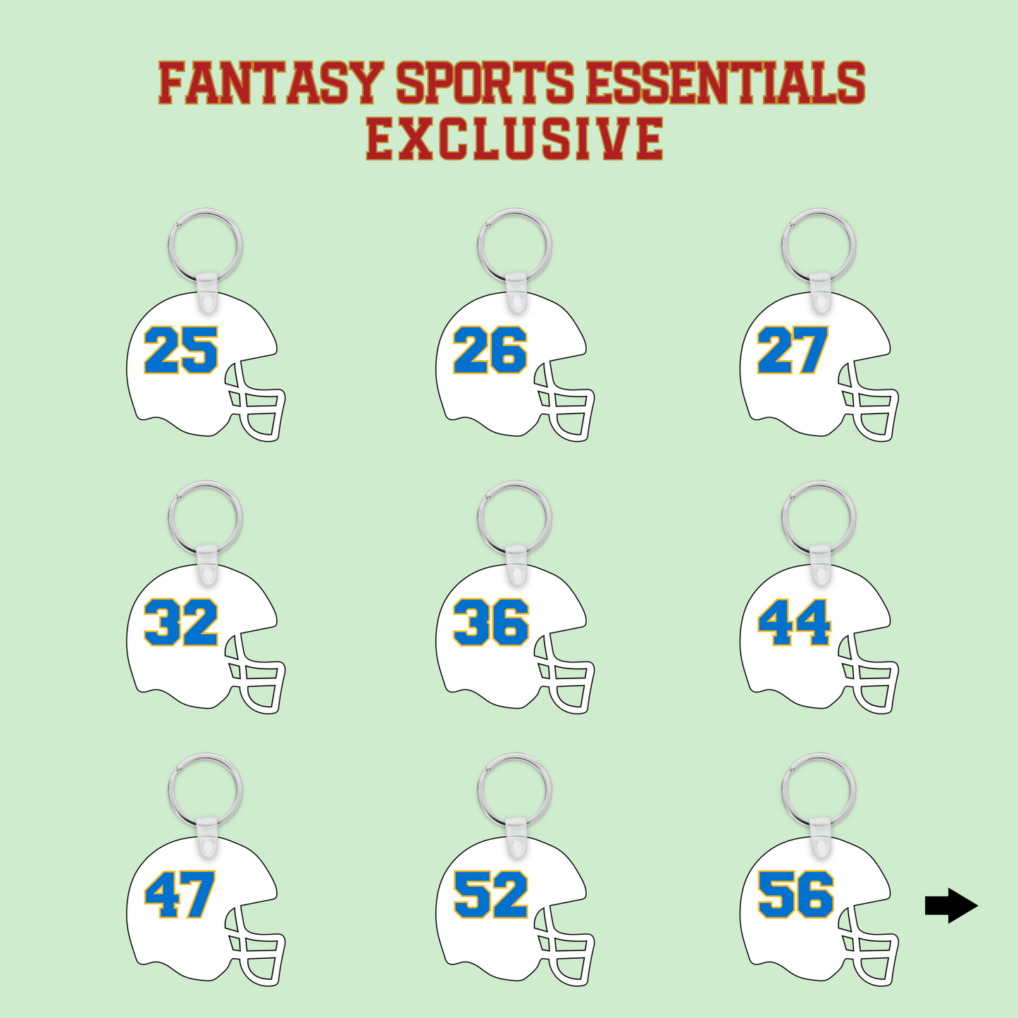 Fantasy Sports Essentials Exclusive Los Angeles Chargers 2024 Helmet Keychains Page 2