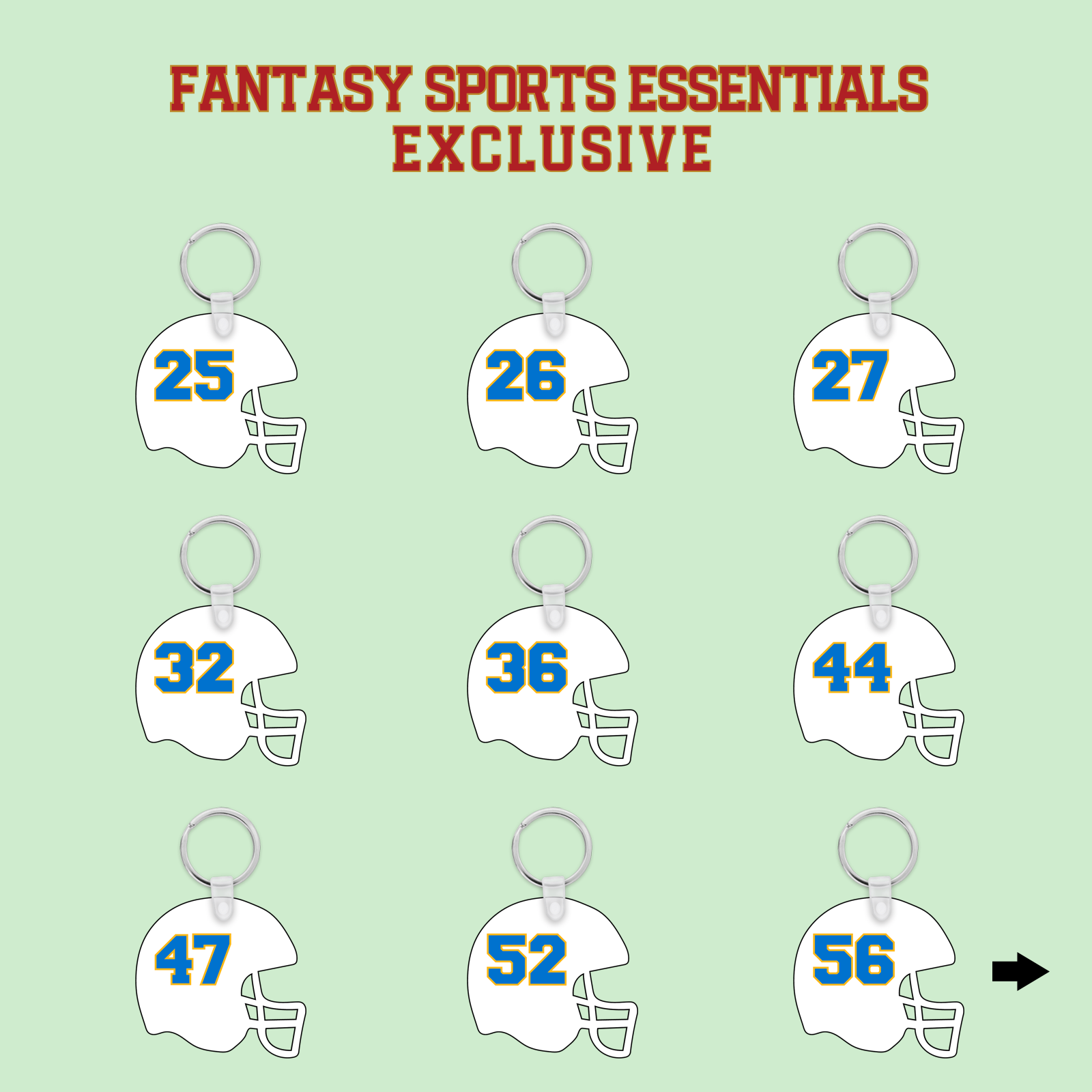 Fantasy Sports Essentials Exclusive Los Angeles Chargers 2024 Helmet Keychains Page 2