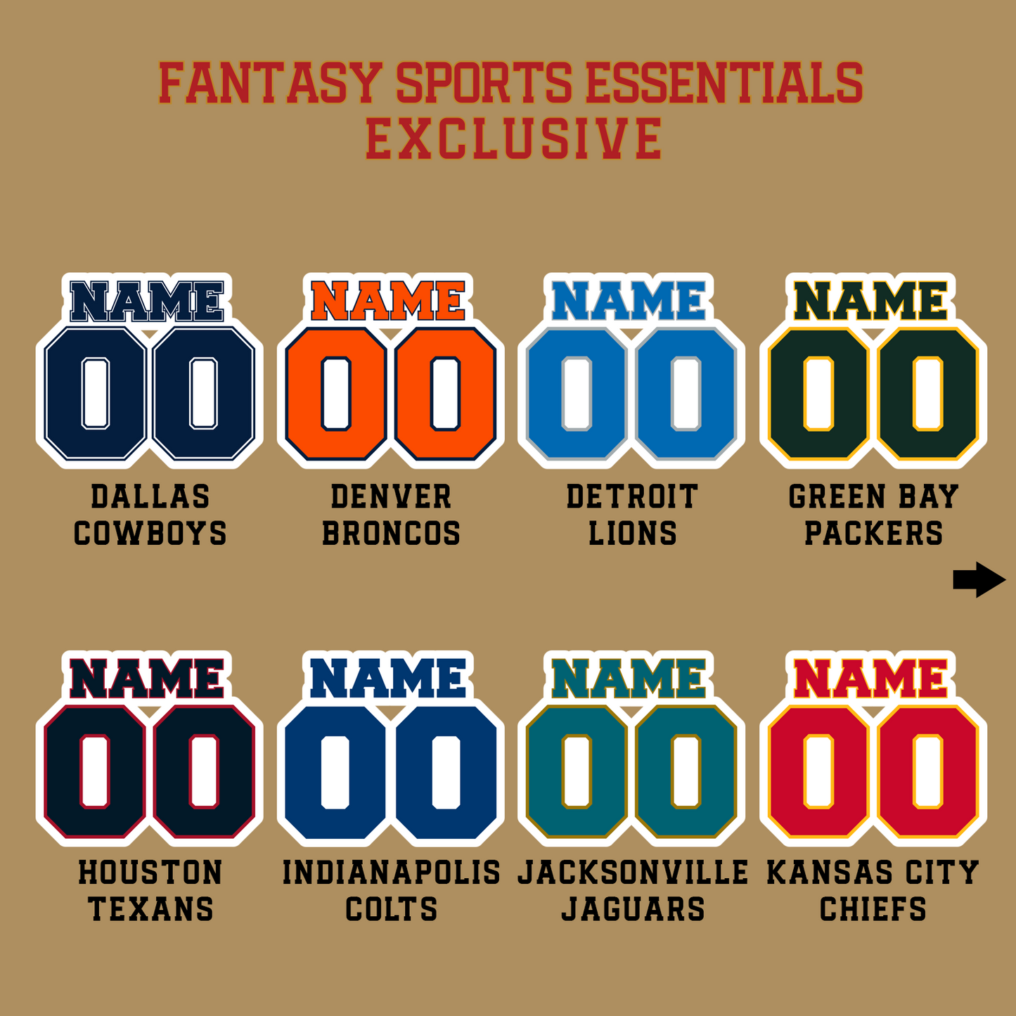 Fantasy Sports Essentials Exclusive Custom 2024 Pro Football Name and Number Glossy Stickers Page 2