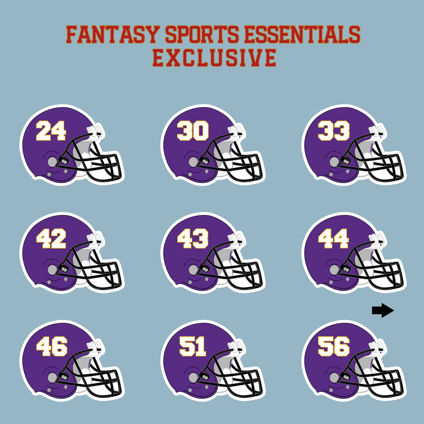 Fantasy Sports Essentials Exclusive Minnesota Vikings 2024 Helmet Matte Stickers Page 2