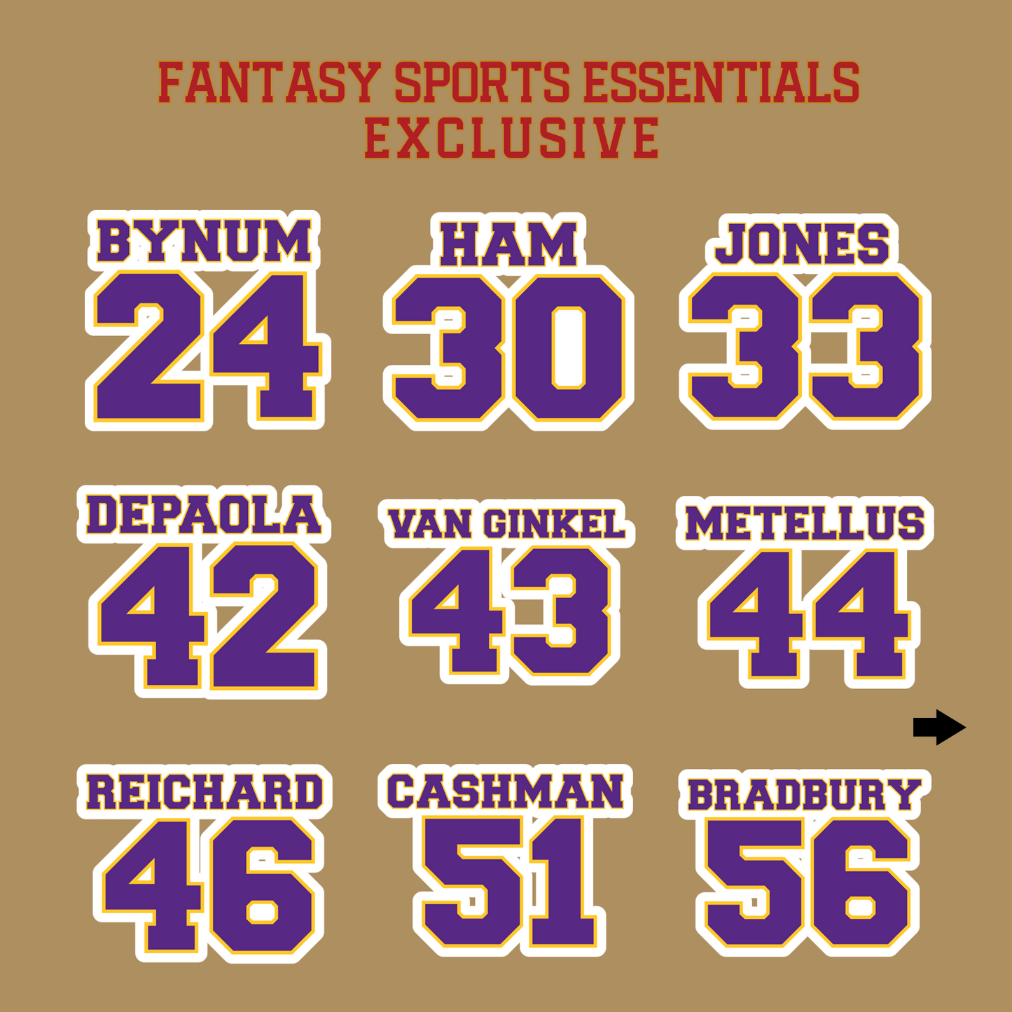 Fantasy Sports Essentials Exclusive Minnesota Vikings 2024 Name and Number Glossy Stickers Page 2