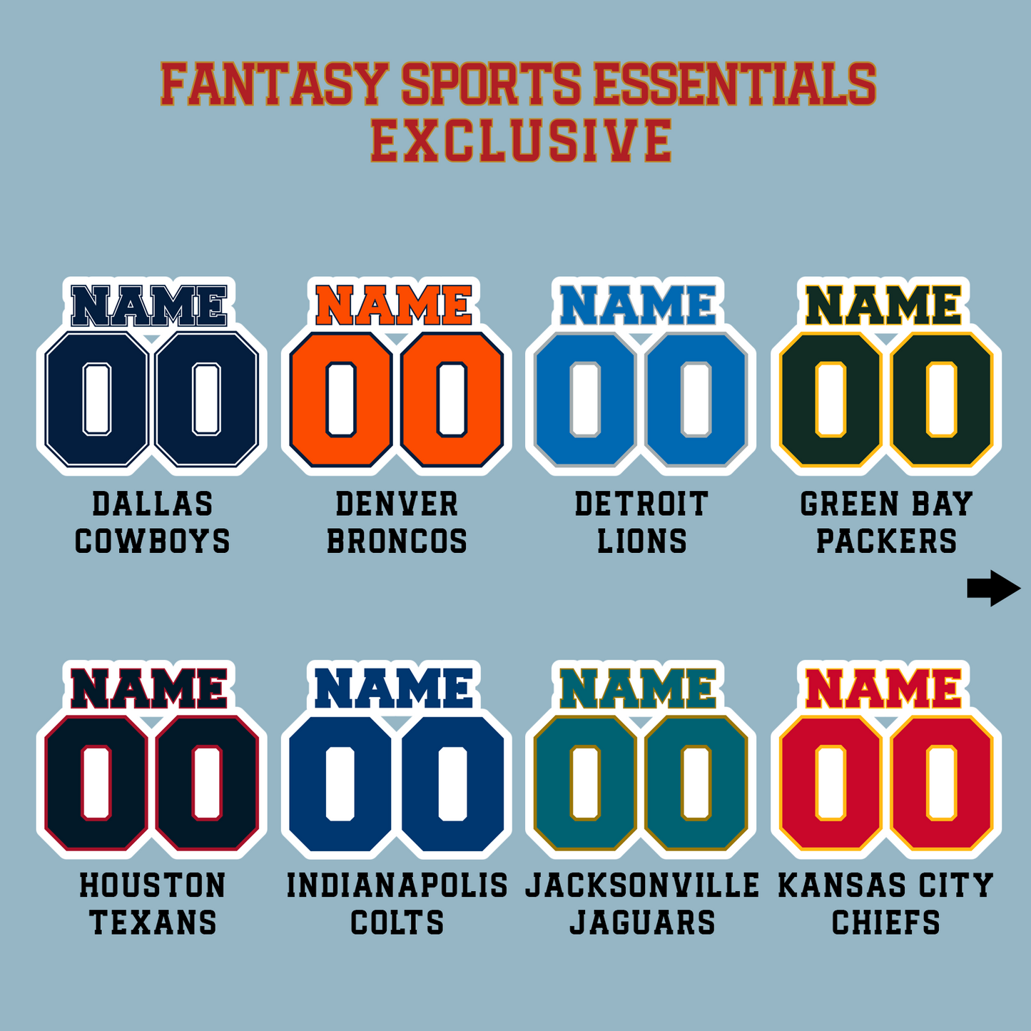 Fantasy Sports Essentials Exclusive Custom 2024 Pro Football Name and Number Matte Stickers Page 2