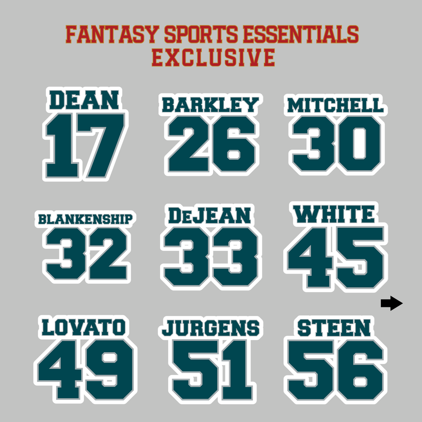 Fantasy Sports Essentials Exclusive Philadelphia Eagles 2024 Name and Number Magnets Page 2