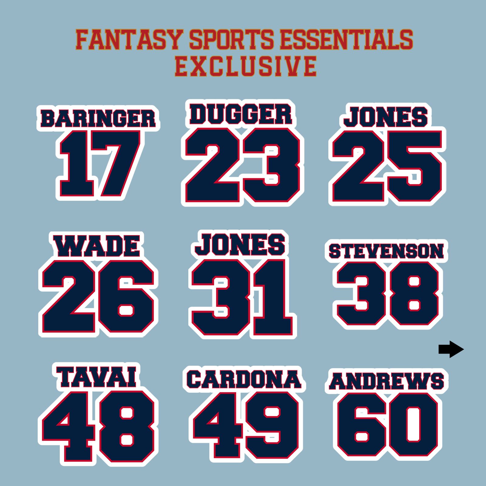 Fantasy Sports Essentials Exclusive New England Patriots 2024 Name and Number Matte Stickers Page 2