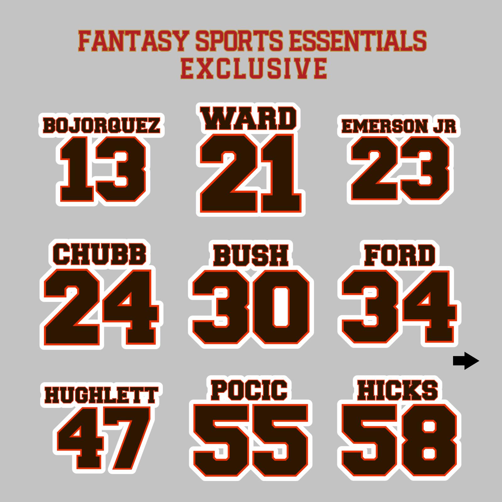 Fantasy Sports Essentials Exclusive Cleveland Browns 2024 Name and Number Magnets Page 2