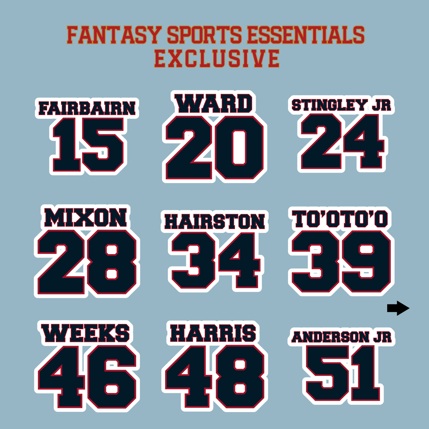 Fantasy Sports Essentials Exclusive Houston Texans 2024 Name and Number Matte Stickers Page 2