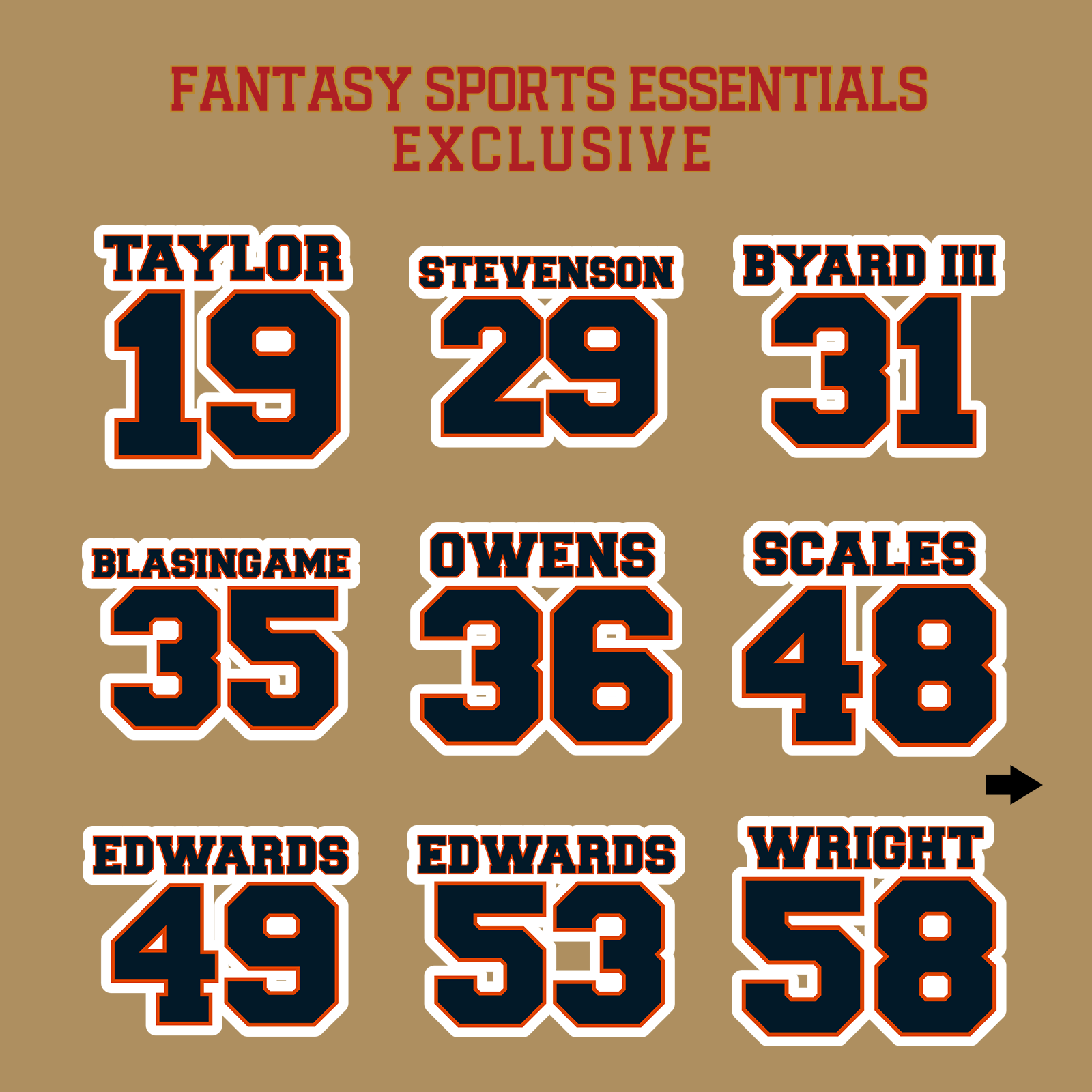 Fantasy Sports Essentials Exclusive Chicago Bears 2024 Name and Number Glossy Stickers Page 2