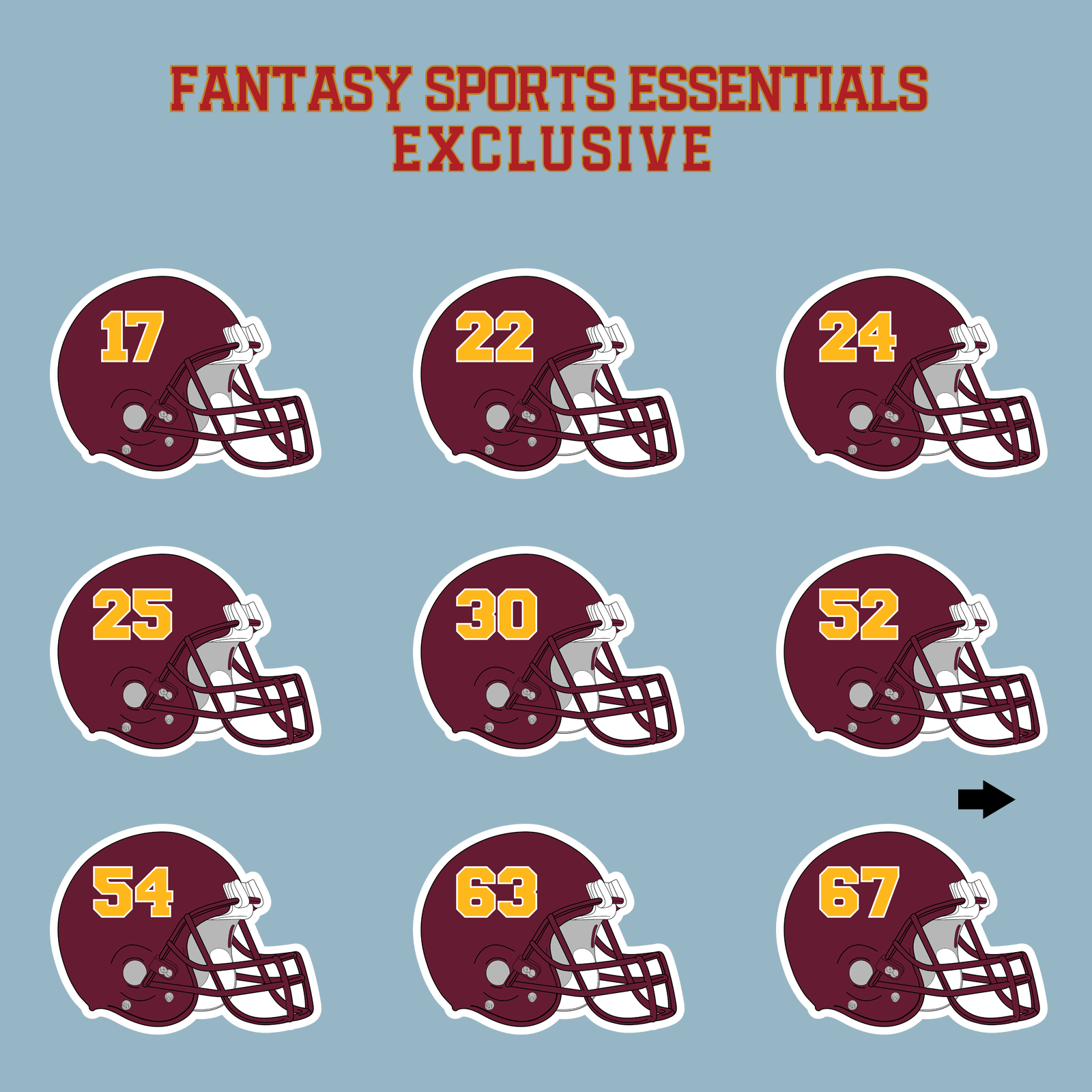 Fantasy Sports Essentials Exclusive Washington Commanders 2024 Helmet Matte Stickers Page 2