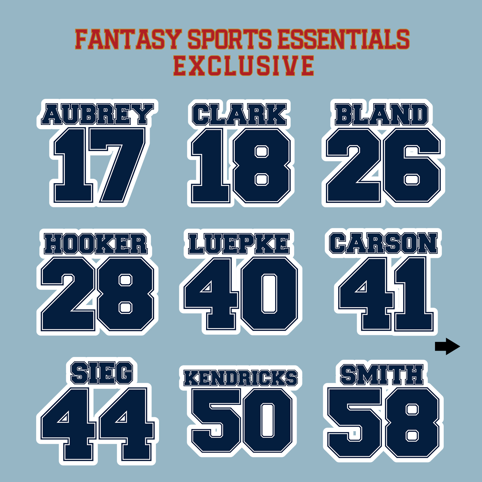 Fantasy Sports Essentials Exclusive Dallas Cowboys 2024 Name and Number Matte Stickers Page 2