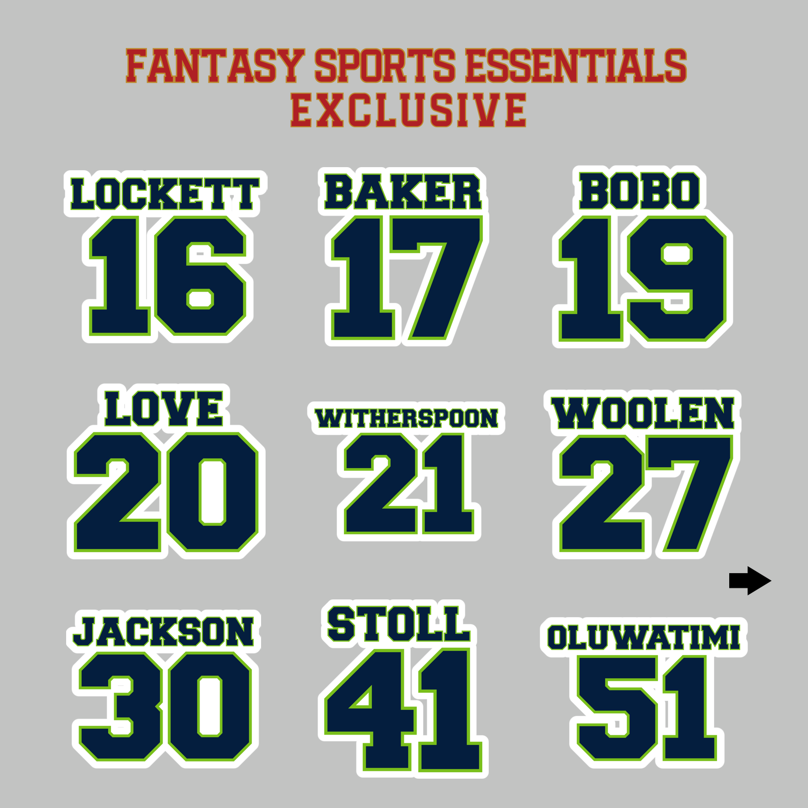 Fantasy Sports Essentials Exclusive Seattle Seahawks 2024 Name and Number Magnets Page 2