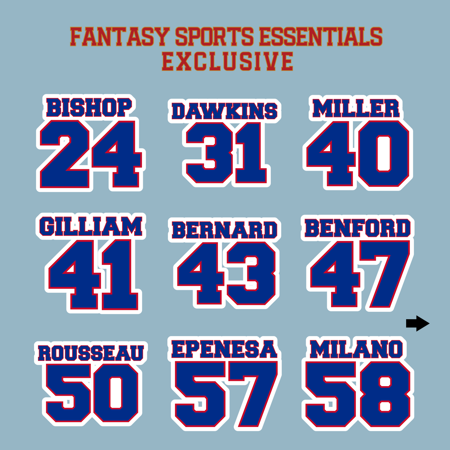 Fantasy Sports Essentials Exclusive Buffalo Bills 2024 Name and Number Matte Stickers Page 2