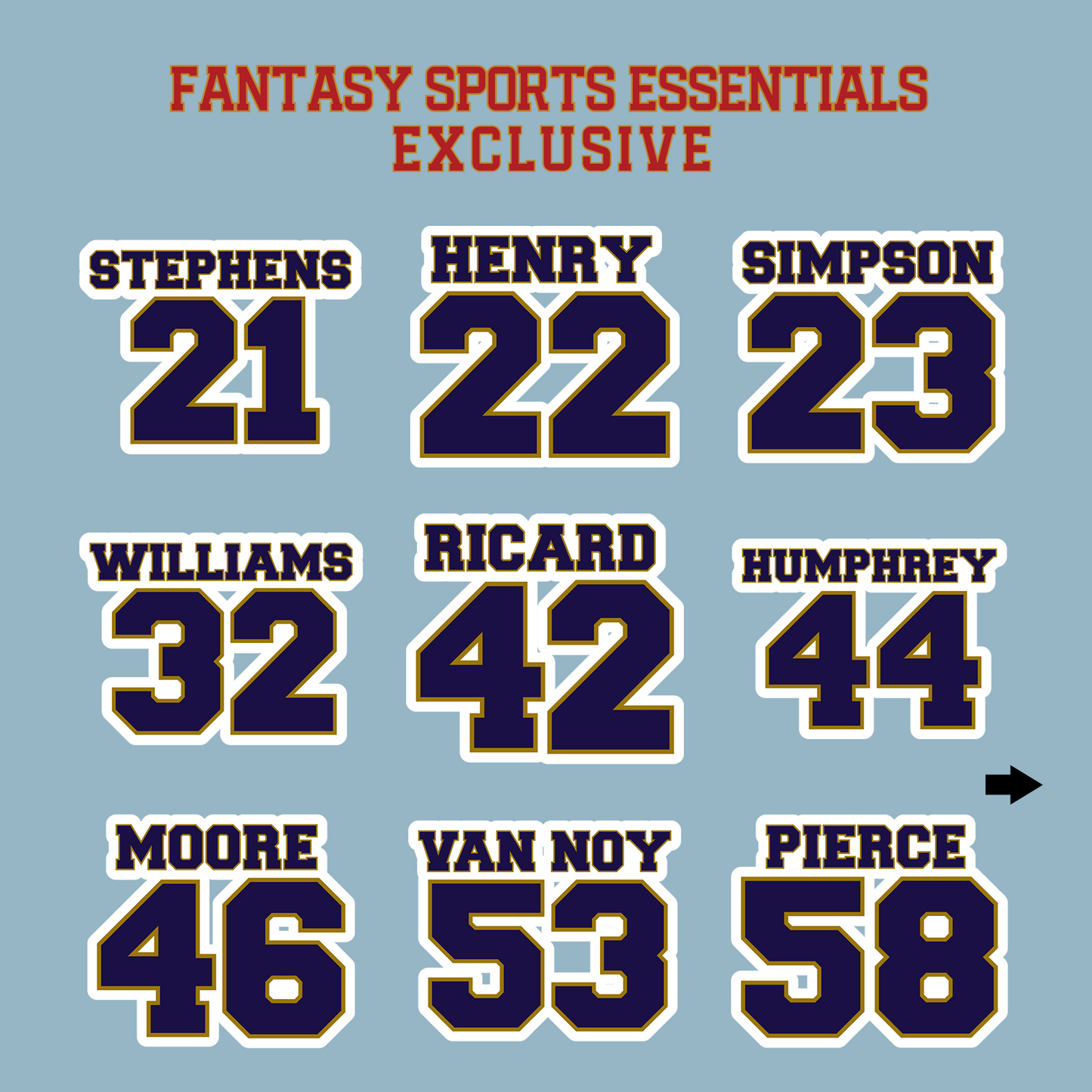 Fantasy Sports Essentials Exclusive Baltimore Ravens 2024 Name and Number Matte Stickers Page 2