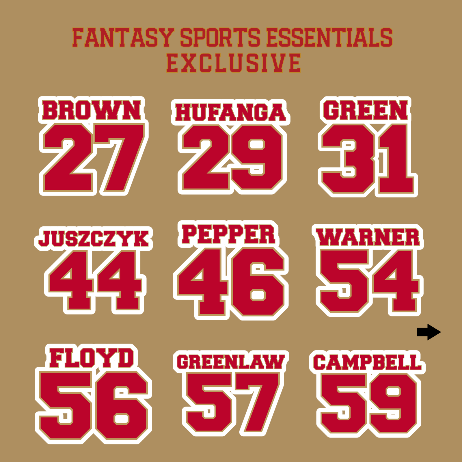 Fantasy Sports Essentials Exclusive San Francisco 49ers 2024 Name and Number Glossy Stickers Page 2