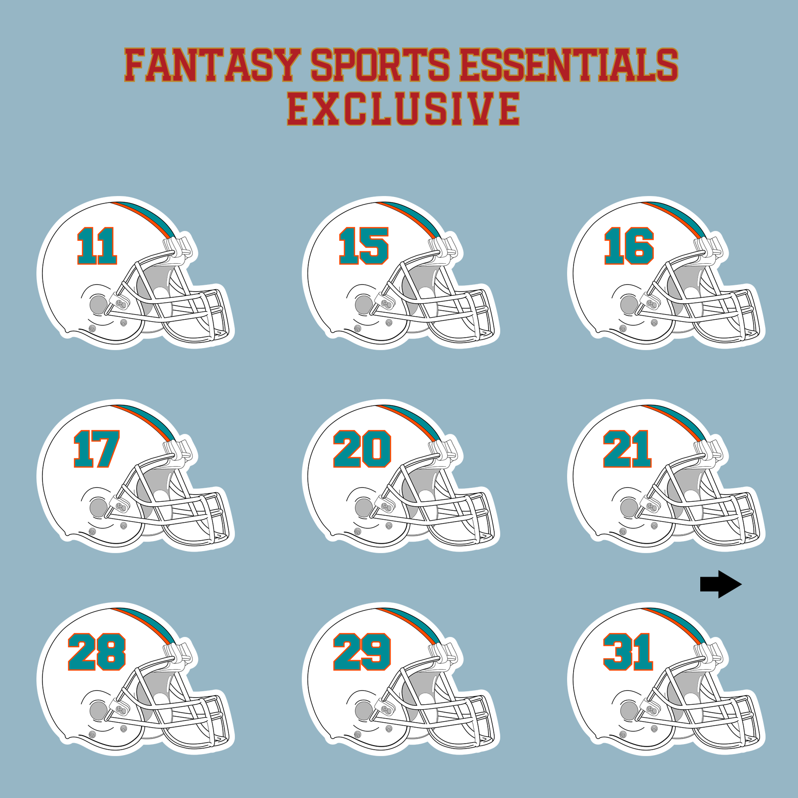 Fantasy Sports Essentials Exclusive Miami Dolphins 2024 Helmet Matte Stickers Page 2