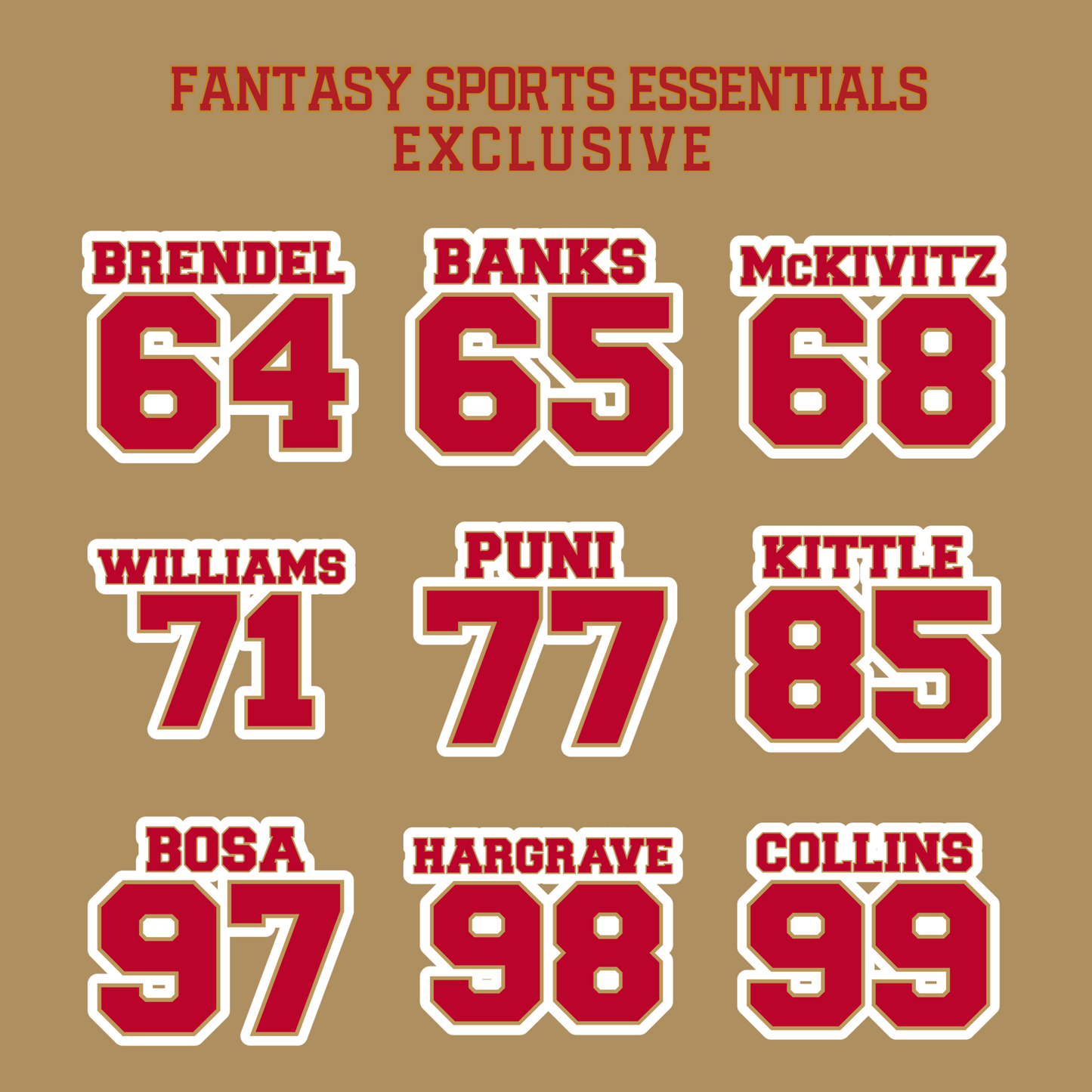 Fantasy Sports Essentials Exclusive San Francisco 49ers 2024 Name and Number Glossy Stickers Page 3