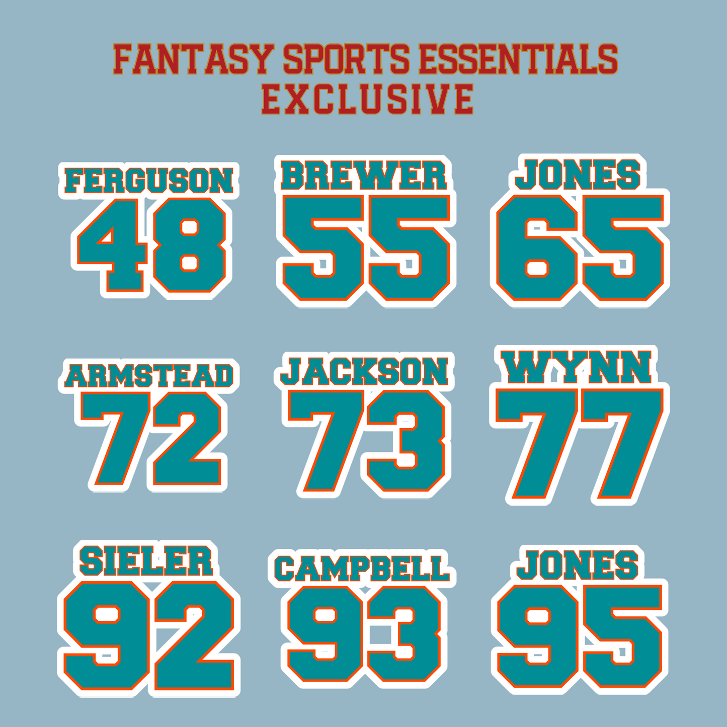 Fantasy Sports Essentials Exclusive Miami Dolphins 2024 Name and Number Matte Stickers Page 3