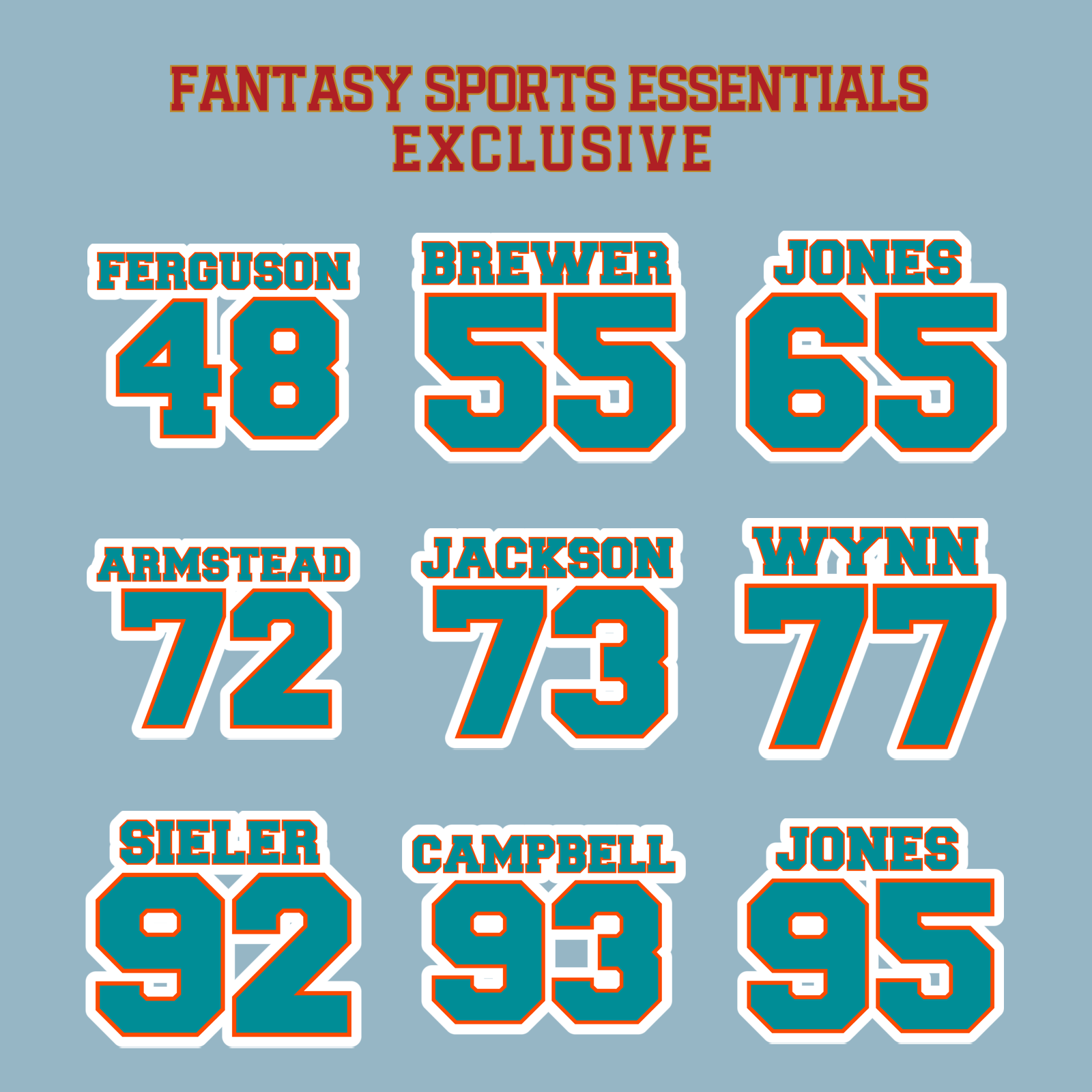 Fantasy Sports Essentials Exclusive Miami Dolphins 2024 Name and Number Matte Stickers Page 3