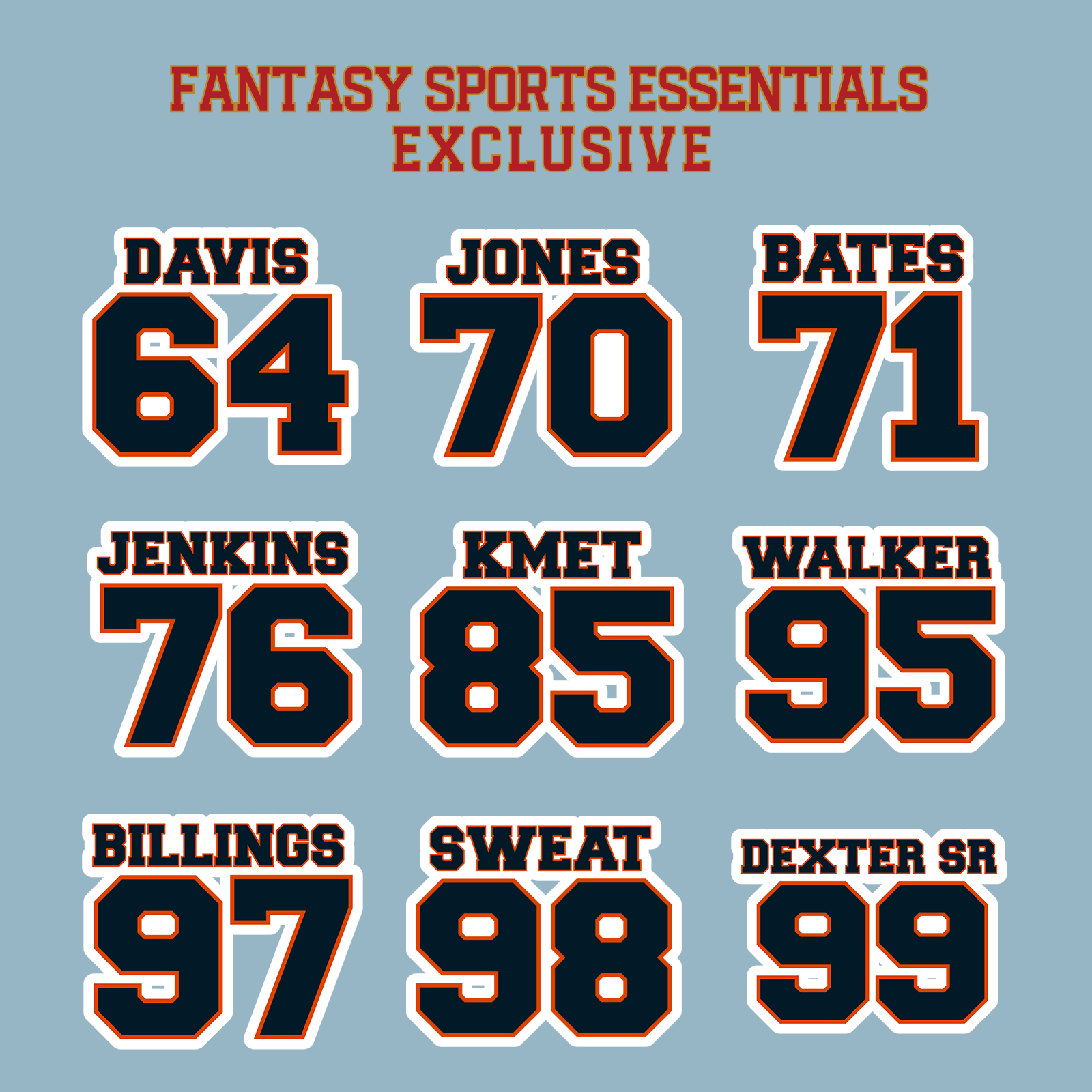 Fantasy Sports Essentials Exclusive Chicago Bears 2024 Name and Number Matte Stickers Page 3