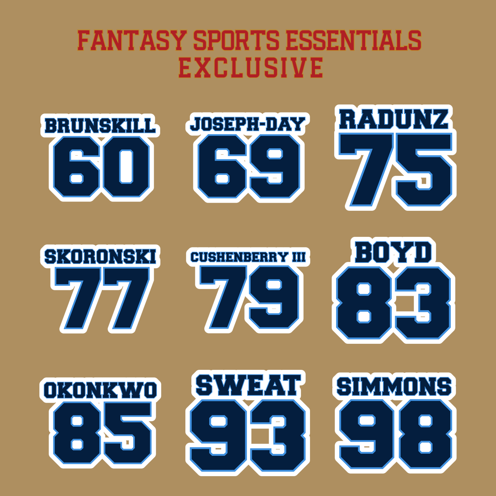 Fantasy Sports Essentials Exclusive Tennessee Titans 2024 Name and Number Glossy Stickers Page 3