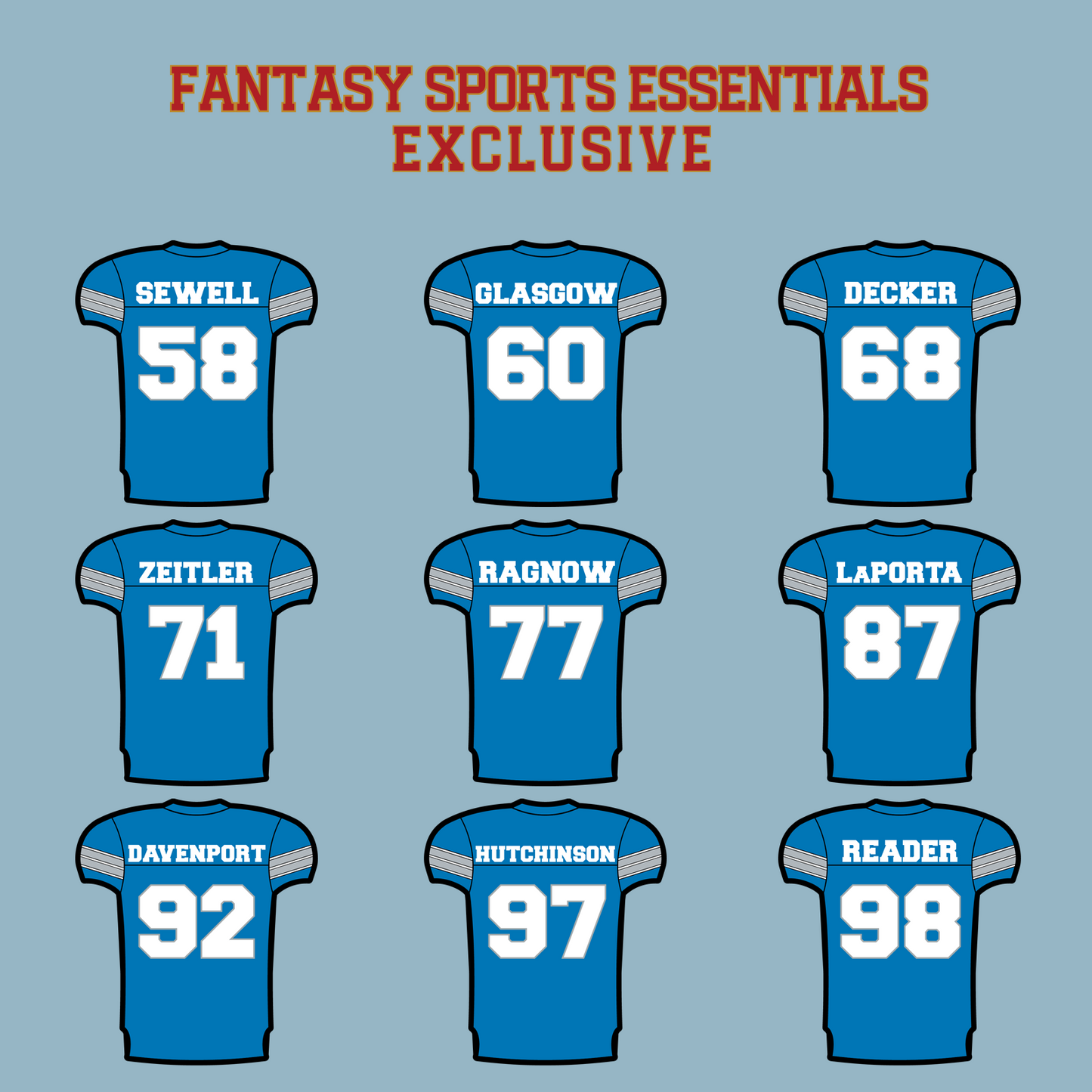 Fantasy Sports Essentials Exclusive Detroit Lions 2024 Home Jersey Matte Stickers Page 3