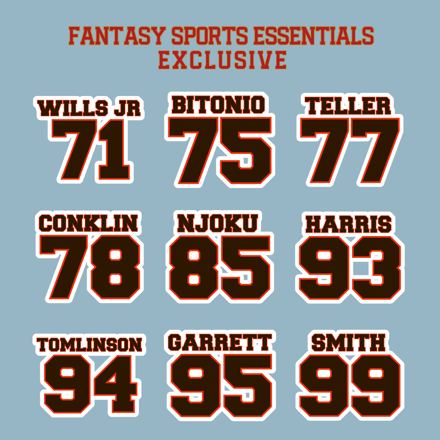 Fantasy Sports Essentials Exclusive Cleveland Browns 2024 Name and Number Matte Stickers Page 3