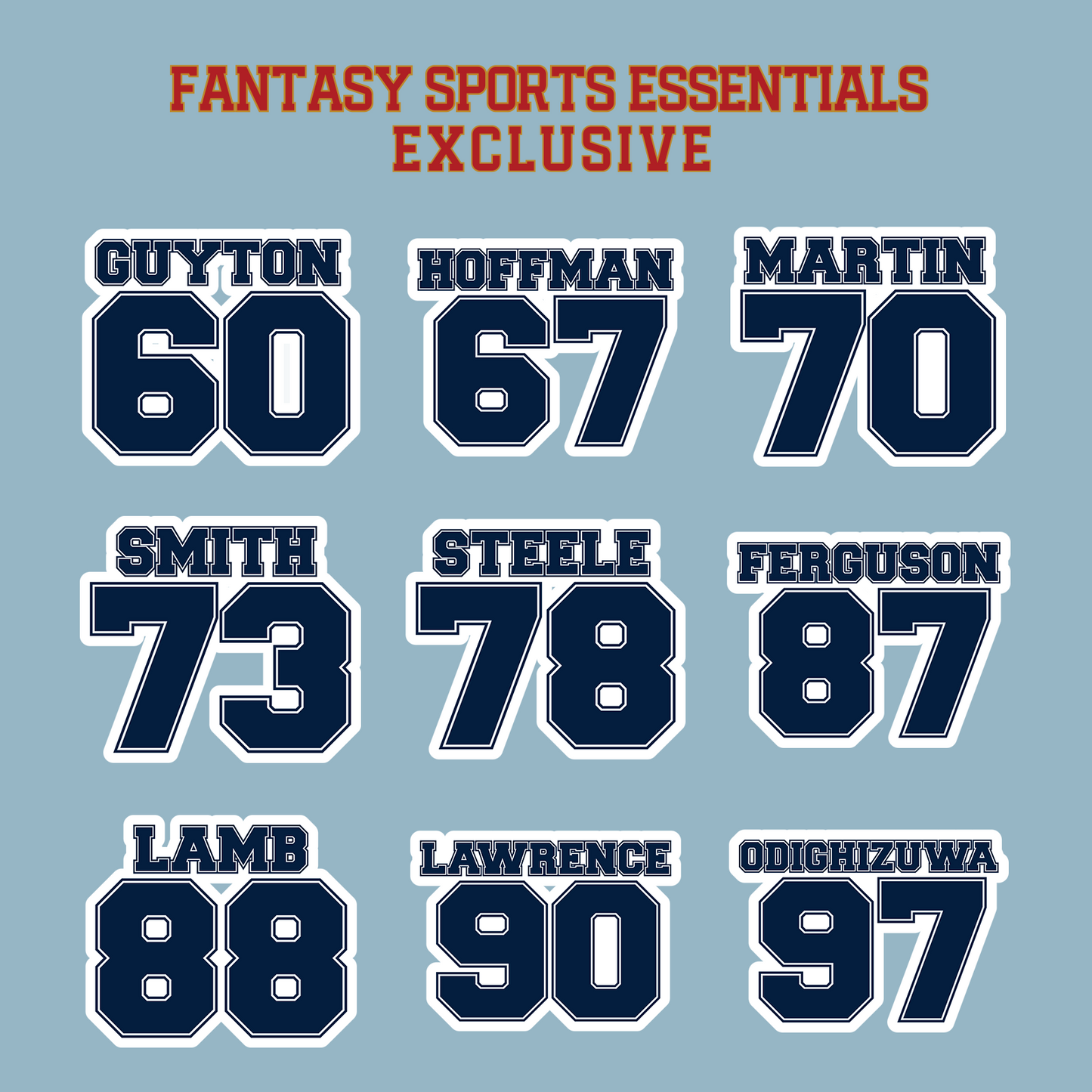 Fantasy Sports Essentials Exclusive Dallas Cowboys 2024 Name and Number Matte Stickers Page 3